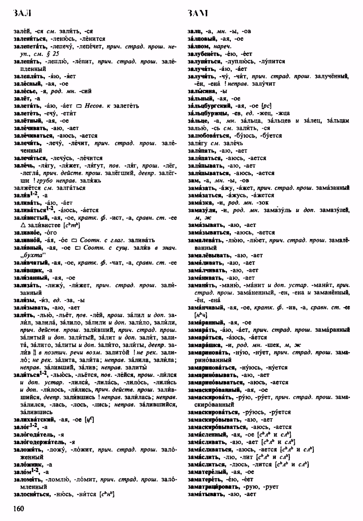 Скан печатной страницы 160 орфоэпического словаря Аванесова 1983 года с изображением текста