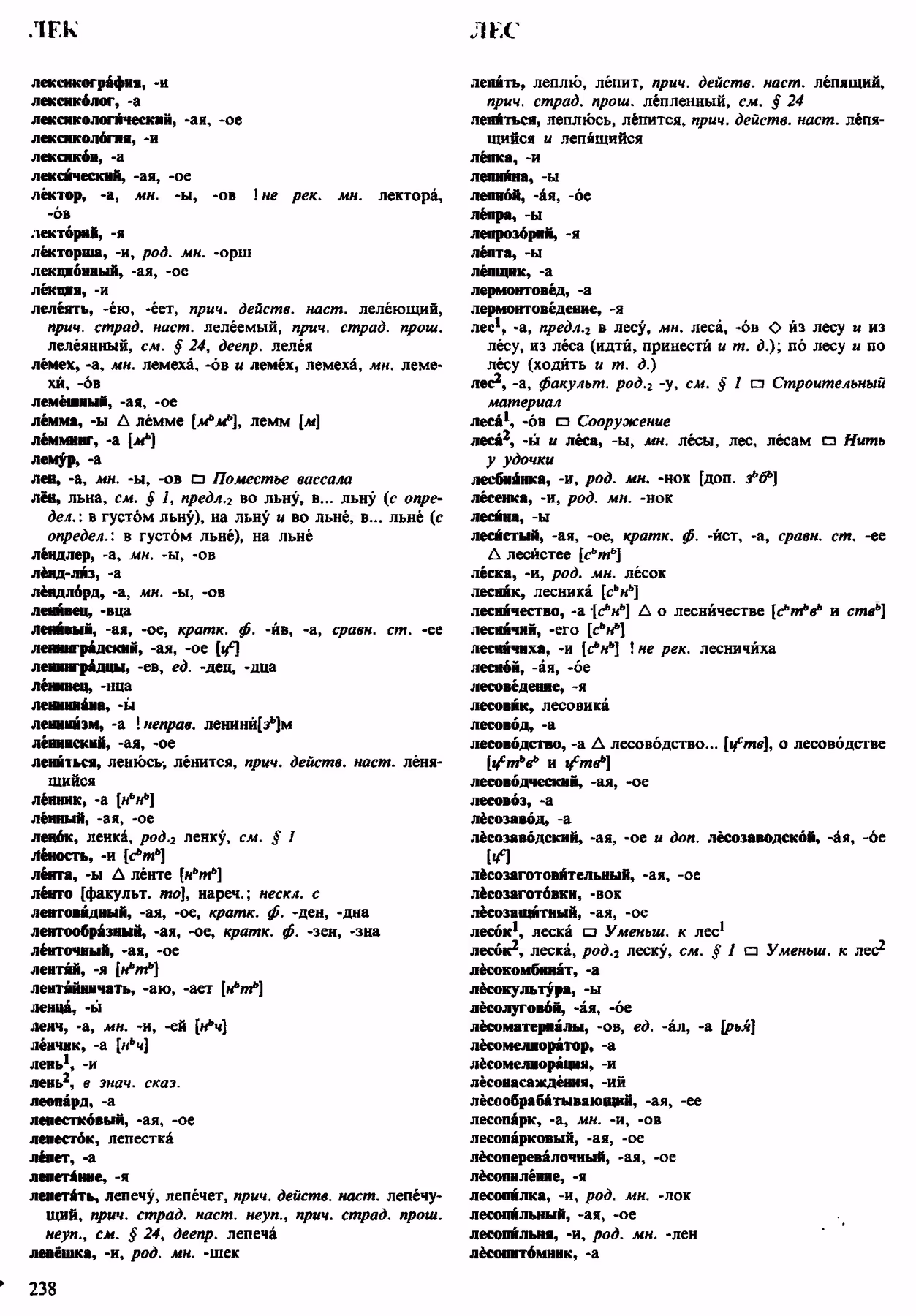Скан печатной страницы 238 орфоэпического словаря Аванесова 1983 года с изображением текста