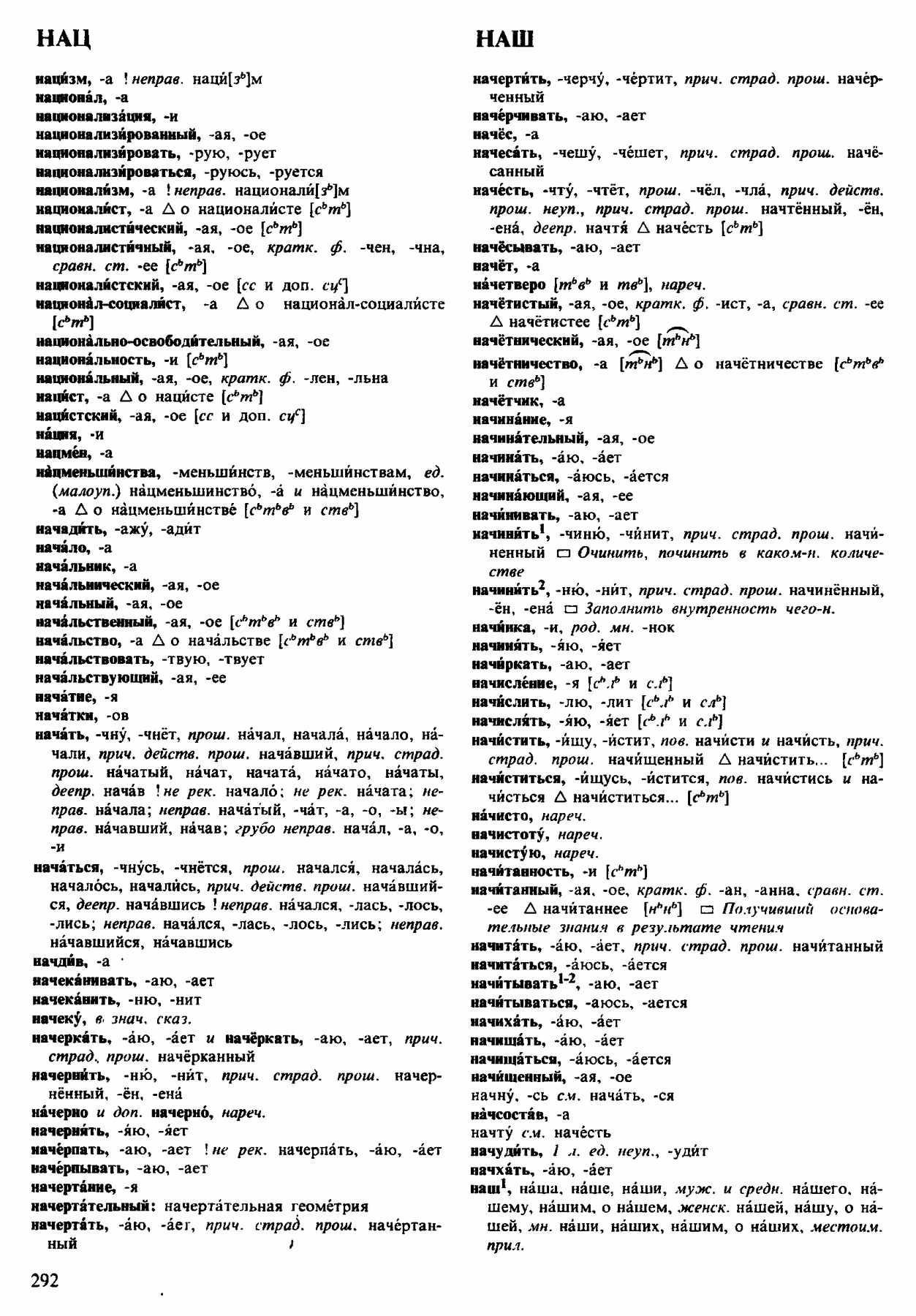 Скан печатной страницы 292 орфоэпического словаря Аванесова 1983 года с изображением текста
