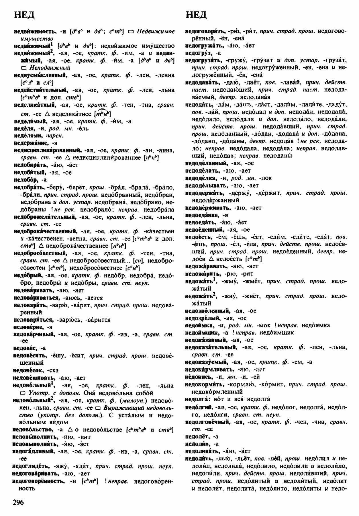 Скан печатной страницы 296 орфоэпического словаря Аванесова 1983 года с изображением текста