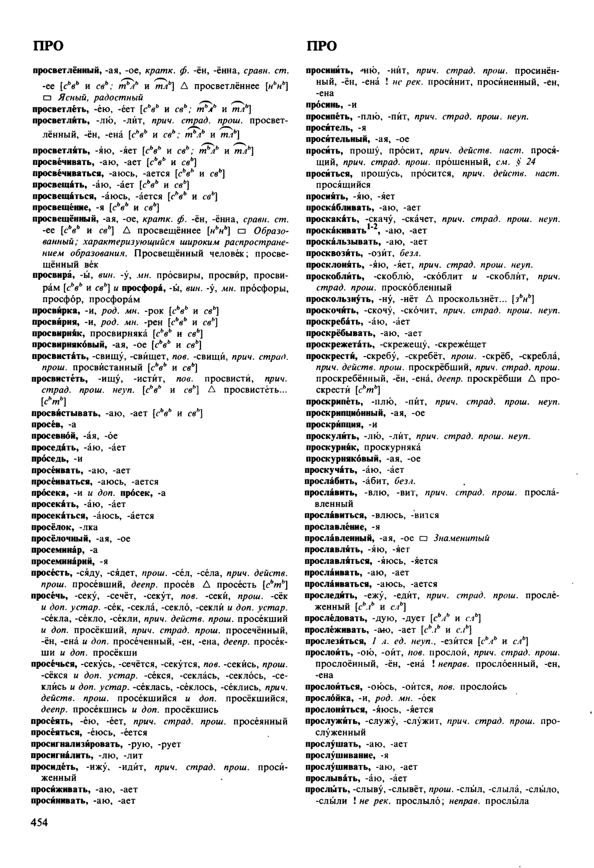 Фотокопия pdf / скан страницы 454 орфоэпического словаря под редакцией Аванесова (5 издание, 1989 год)