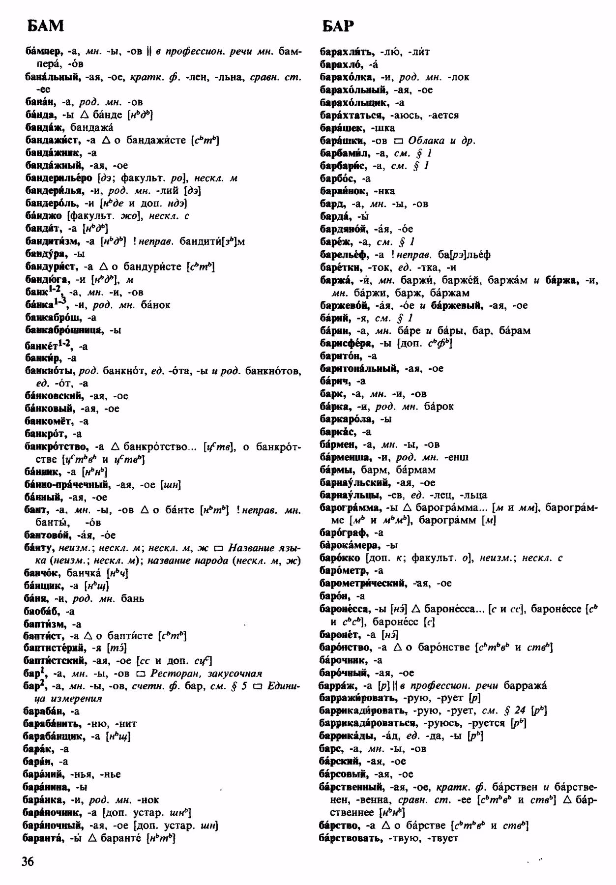 Скан печатной страницы 36 орфоэпического словаря Аванесова 1983 года с изображением текста
