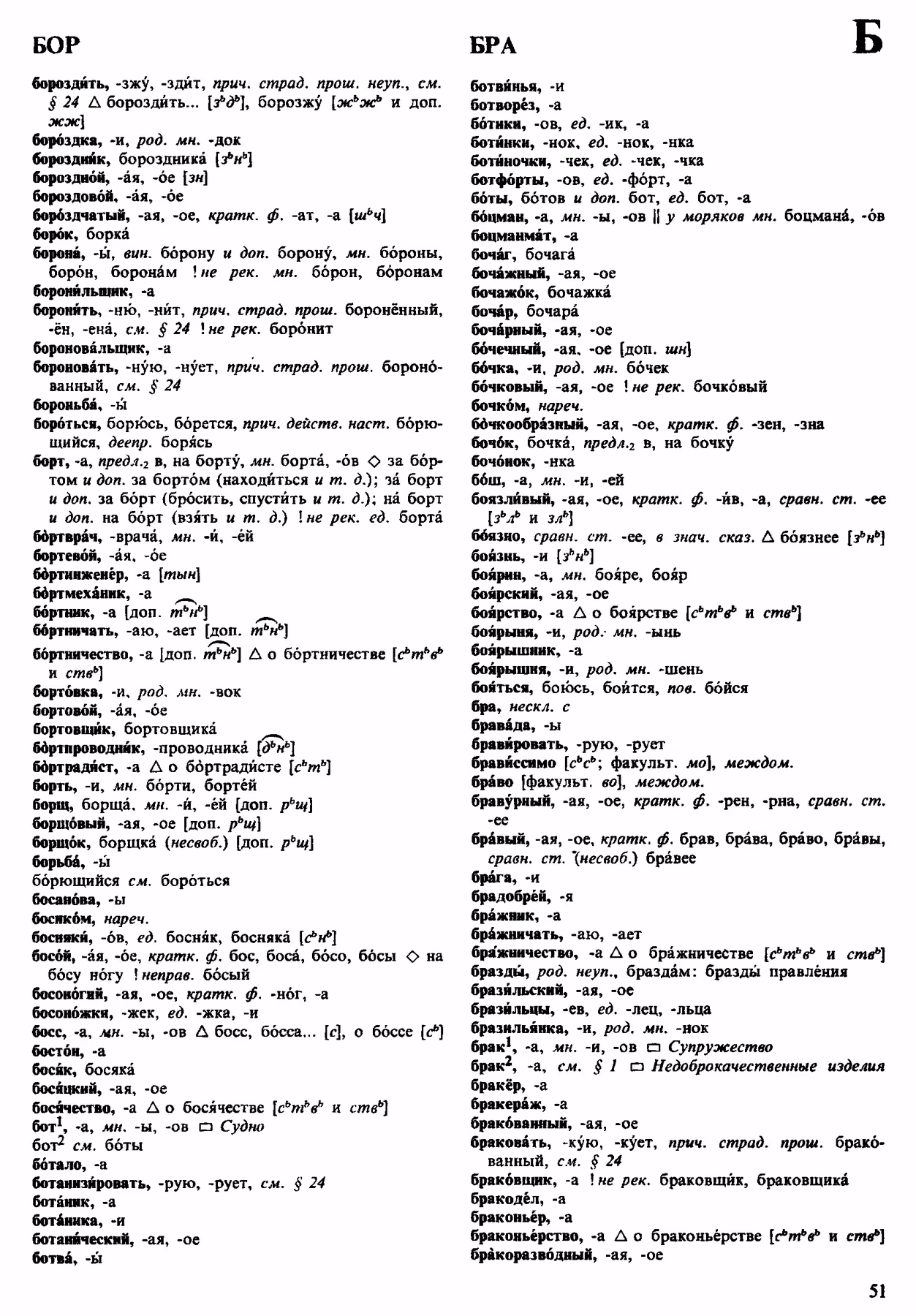 Скан печатной страницы 51 орфоэпического словаря Аванесова 1983 года с изображением текста