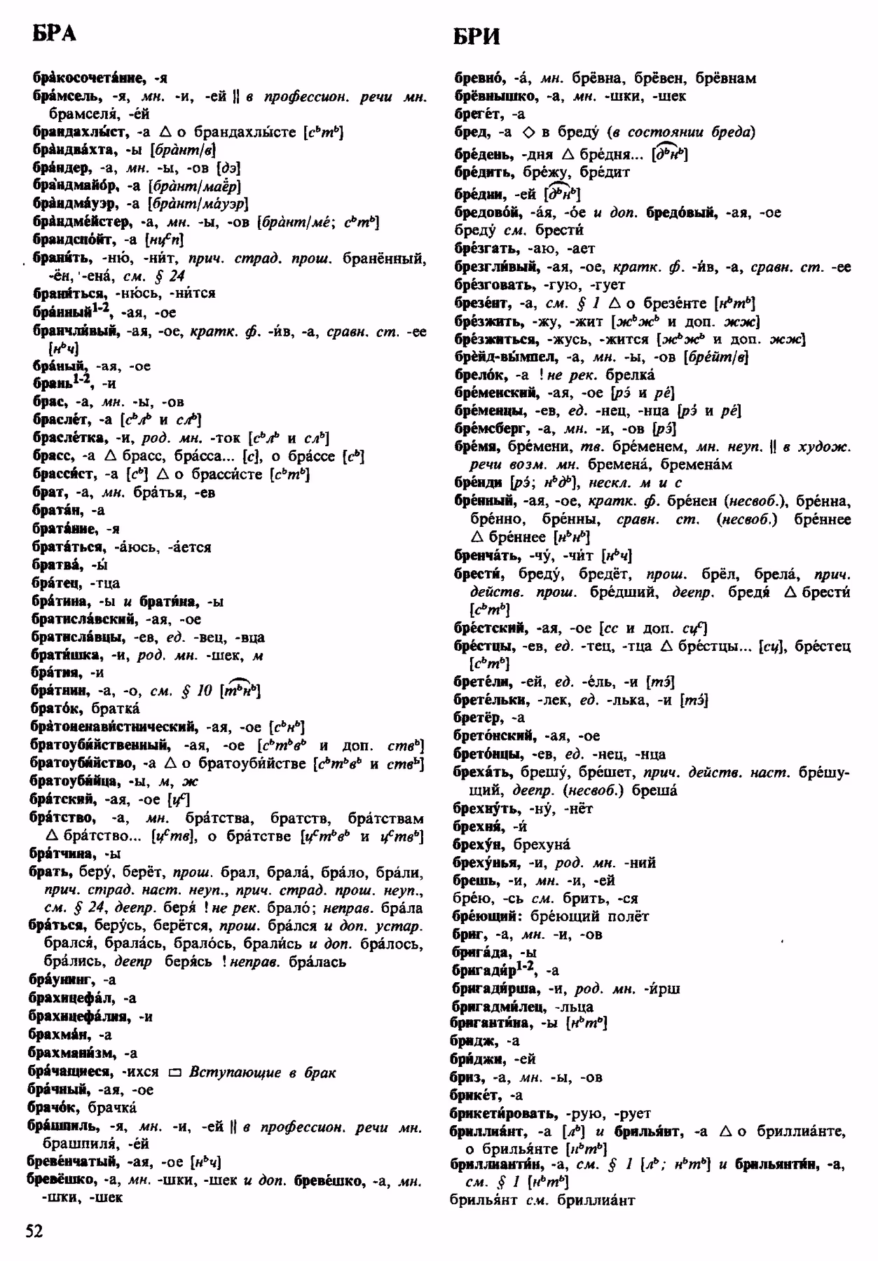 Скан печатной страницы 52 орфоэпического словаря Аванесова 1983 года с изображением текста