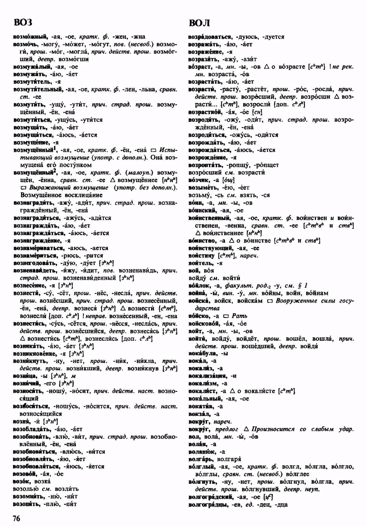 Скан печатной страницы 76 орфоэпического словаря Аванесова 1983 года с изображением текста