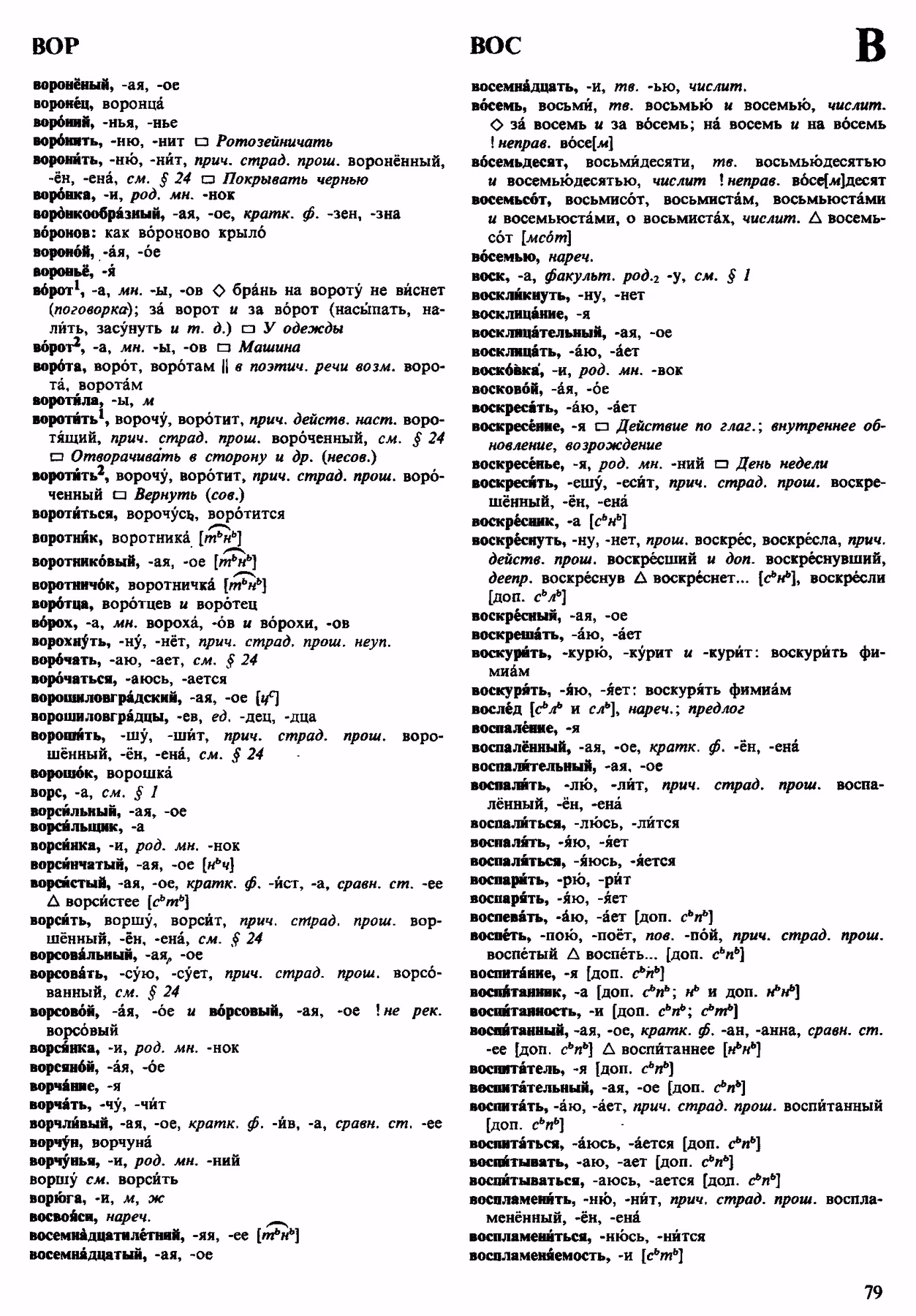 Скан печатной страницы 79 орфоэпического словаря Аванесова 1983 года с изображением текста