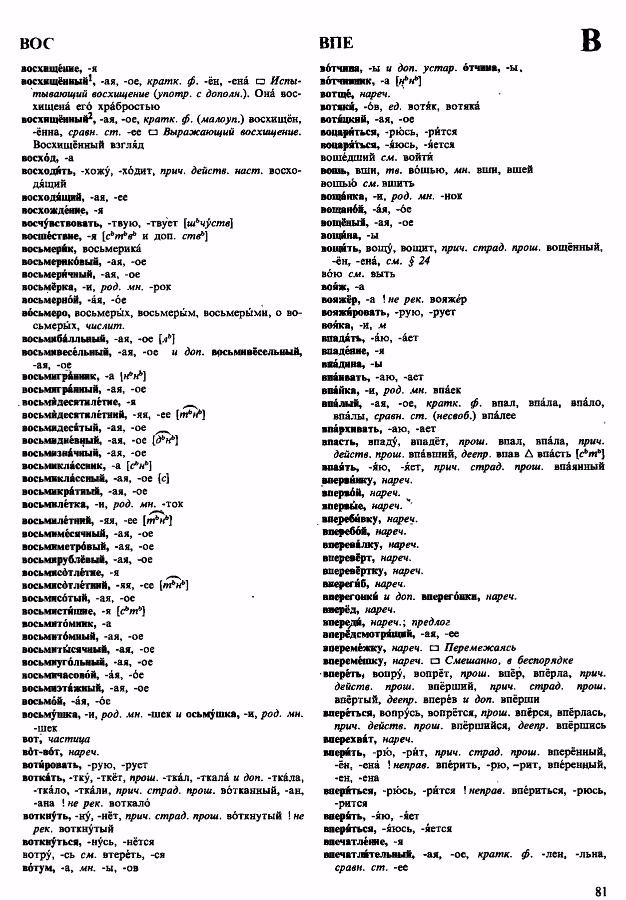 Скан печатной страницы 81 орфоэпического словаря Аванесова 1983 года с изображением текста