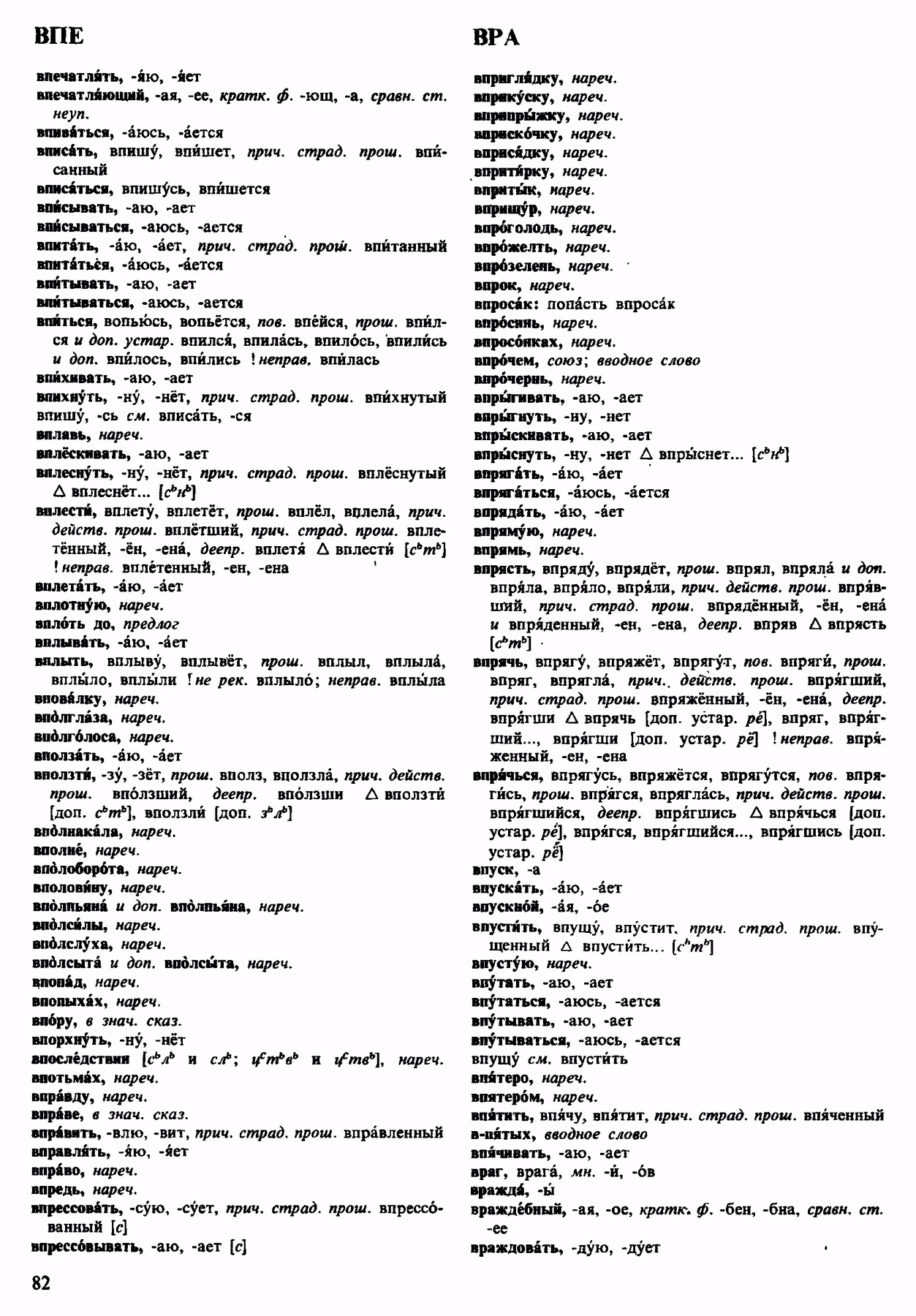 Скан печатной страницы 82 орфоэпического словаря Аванесова 1983 года с изображением текста