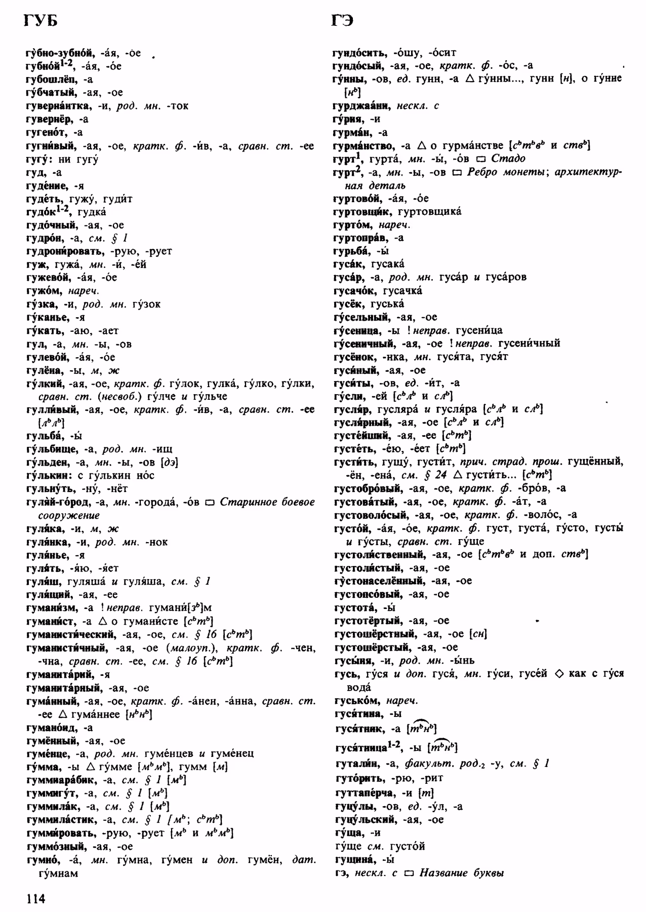 Скан печатной страницы 114 орфоэпического словаря Аванесова 1983 года с изображением текста