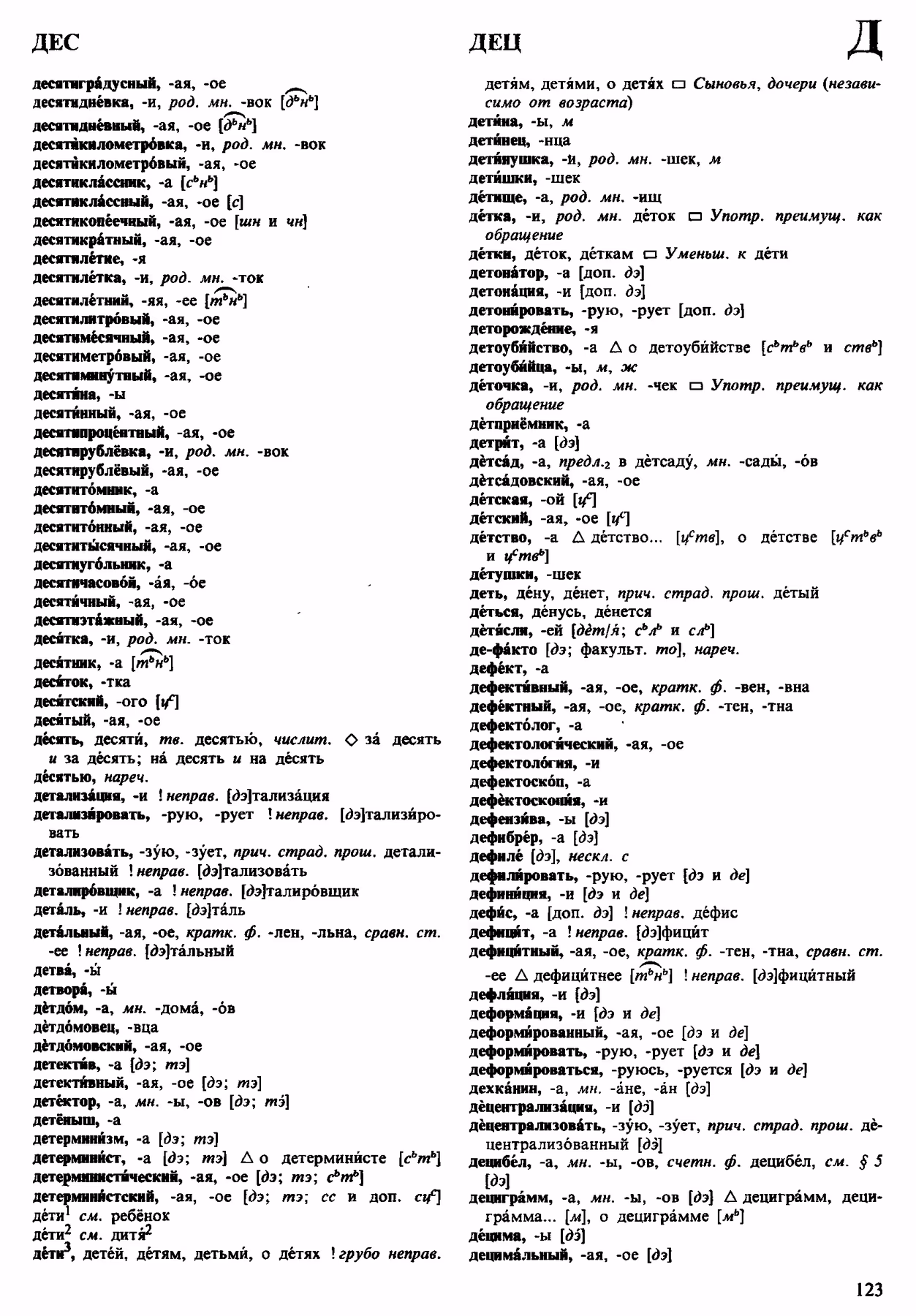 Скан печатной страницы 123 орфоэпического словаря Аванесова 1983 года с изображением текста