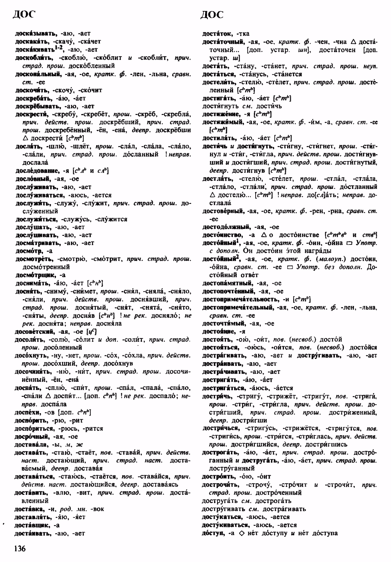 Скан печатной страницы 136 орфоэпического словаря Аванесова 1983 года с изображением текста