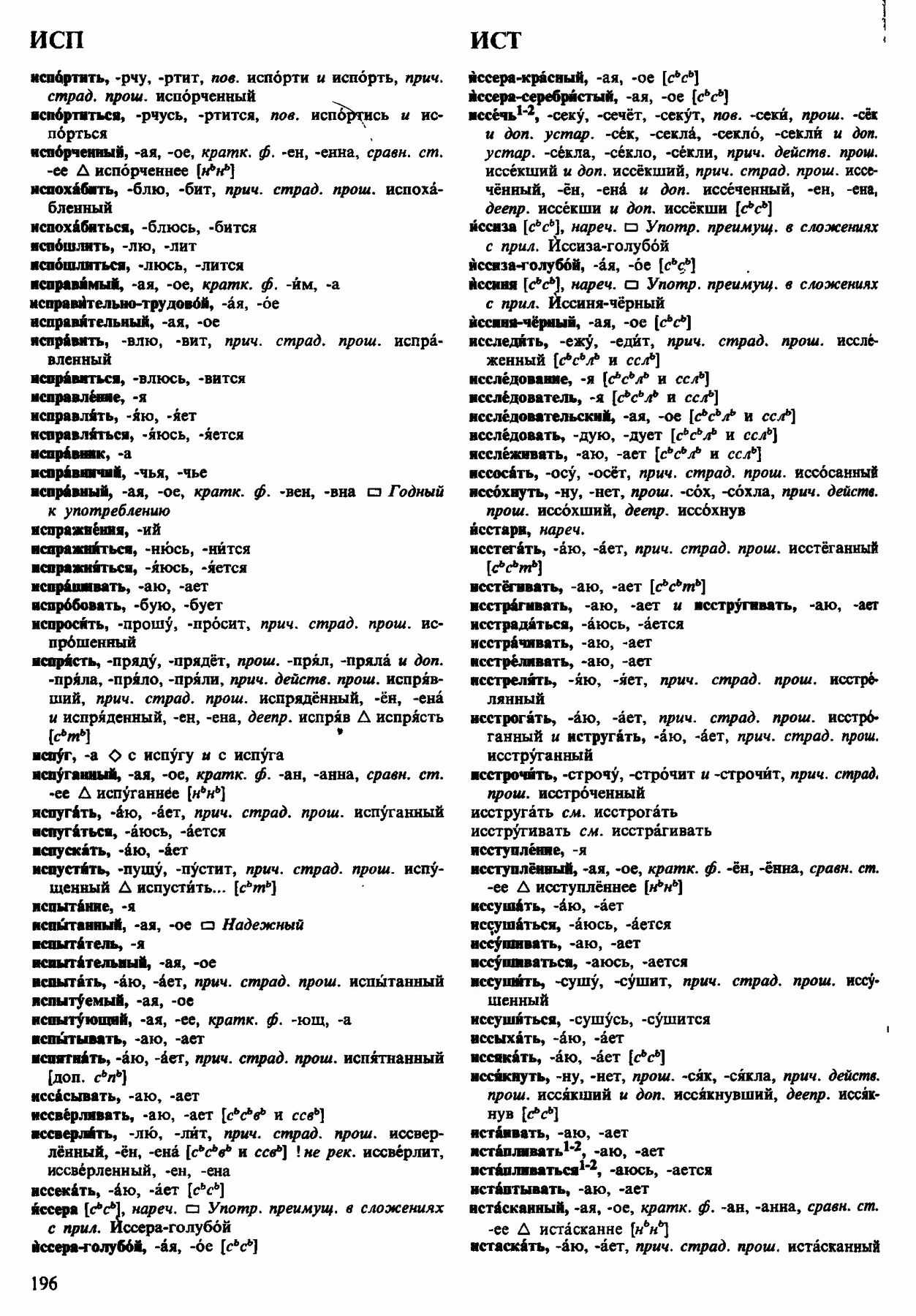 Скан печатной страницы 196 орфоэпического словаря Аванесова 1983 года с изображением текста