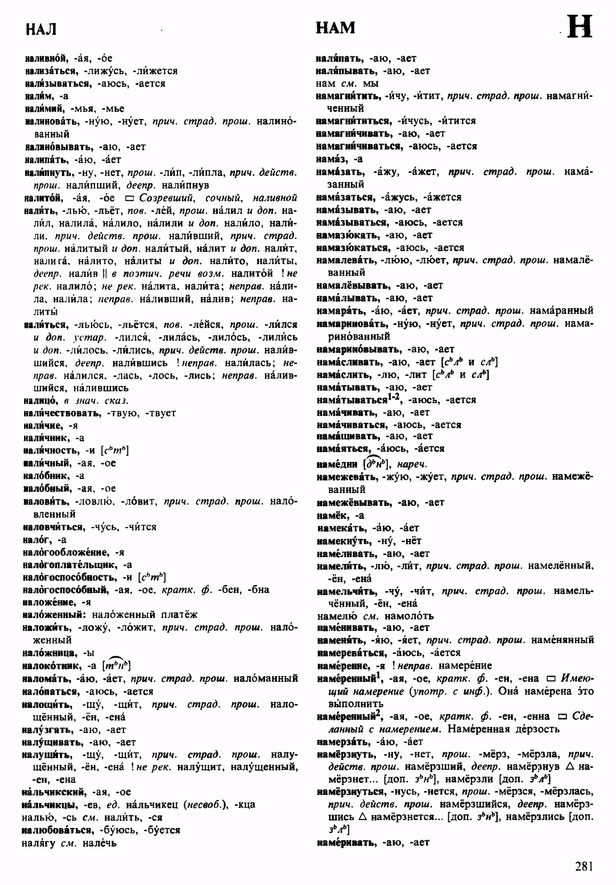 Скан печатной страницы 281 орфоэпического словаря Аванесова 1983 года с изображением текста