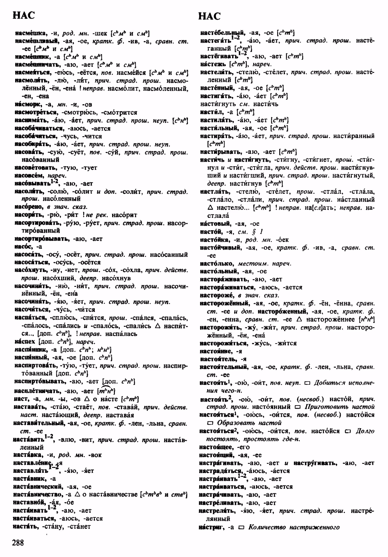 Скан печатной страницы 288 орфоэпического словаря Аванесова 1983 года с изображением текста