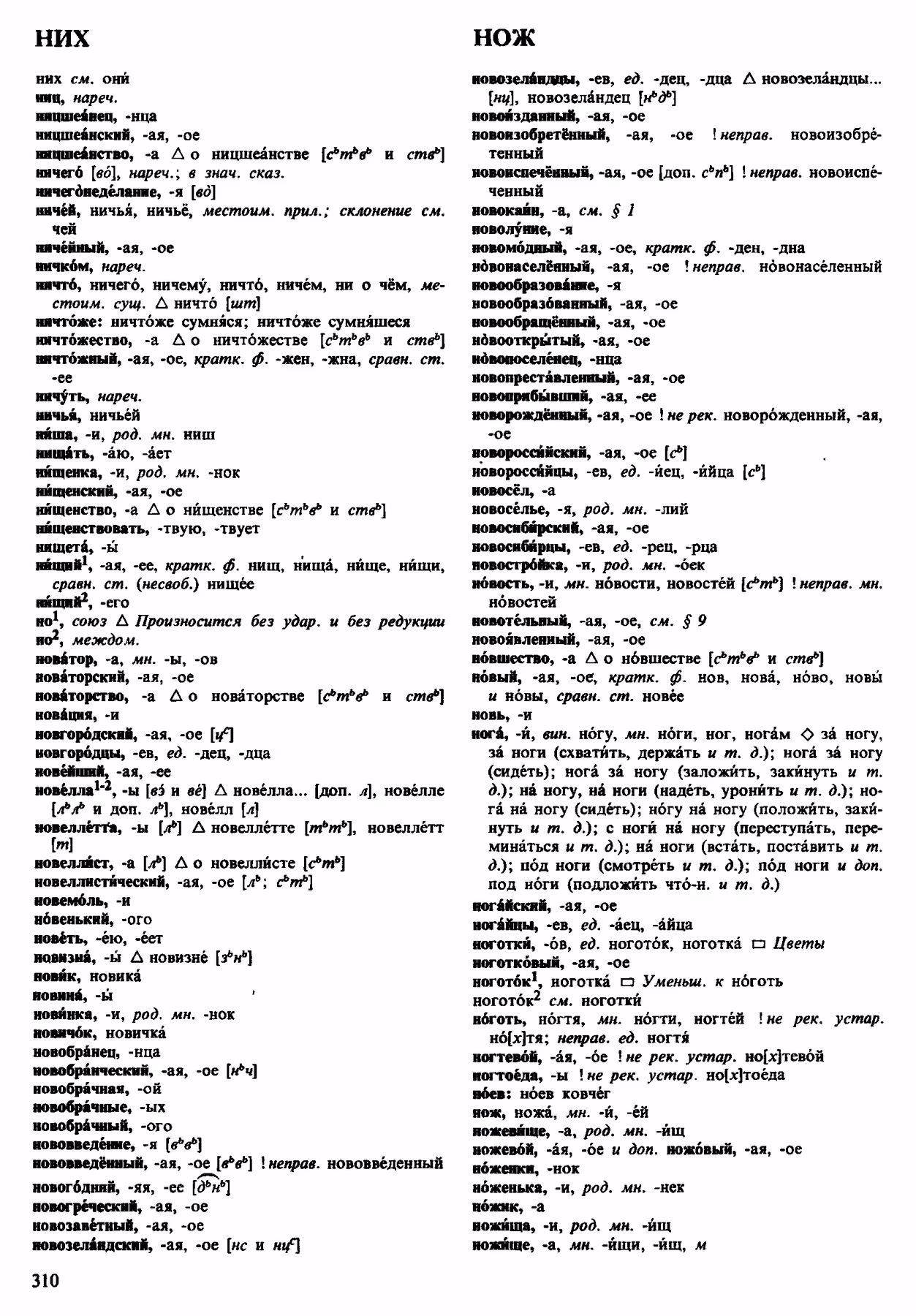 Скан печатной страницы 310 орфоэпического словаря Аванесова 1983 года с изображением текста