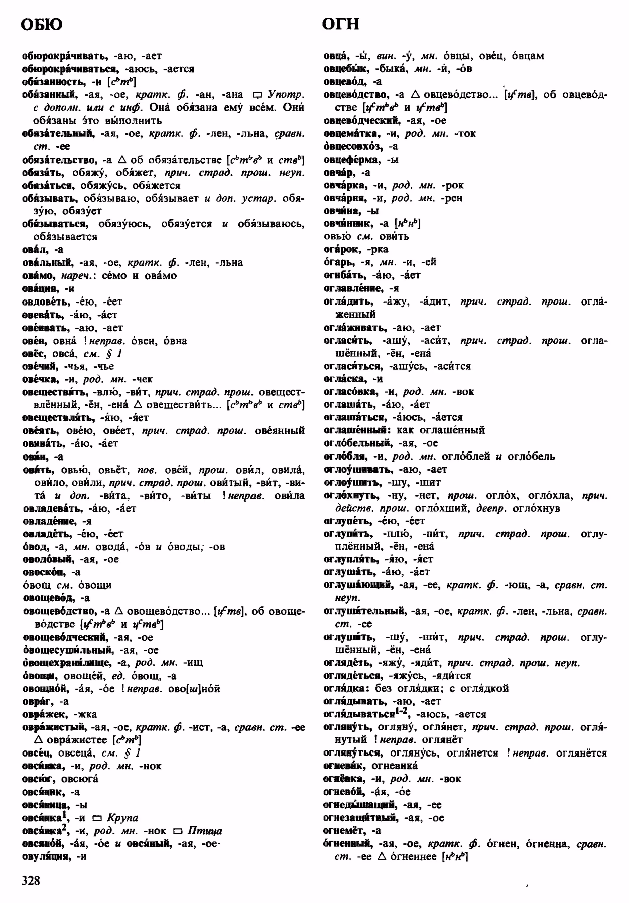 Скан печатной страницы 328 орфоэпического словаря Аванесова 1983 года с изображением текста