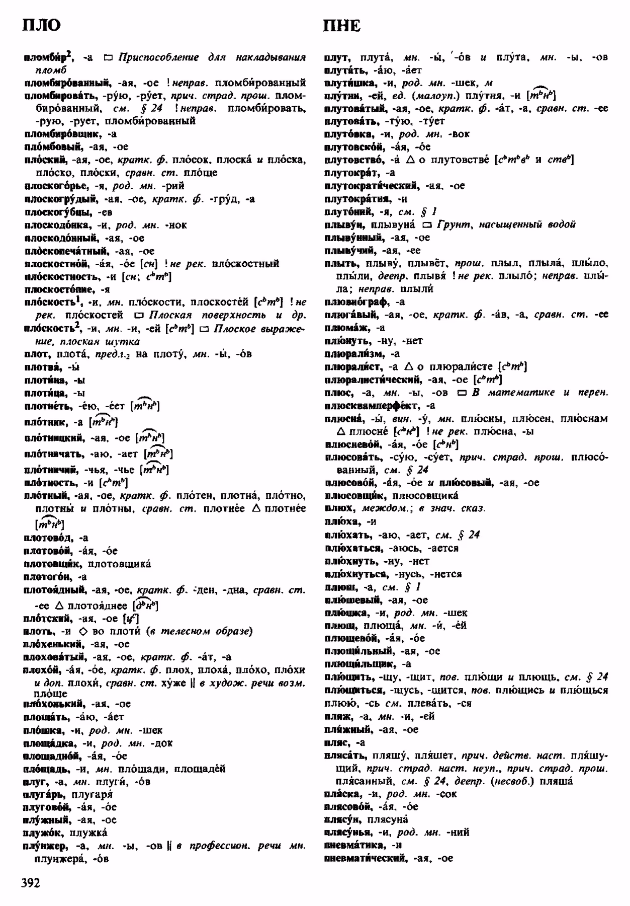 Скан печатной страницы 392 орфоэпического словаря Аванесова 1983 года с изображением текста