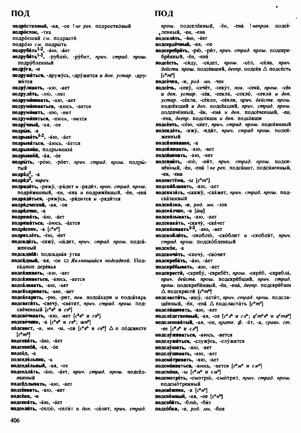 Скан печатной страницы 406 орфоэпического словаря Аванесова 1983 года с изображением текста