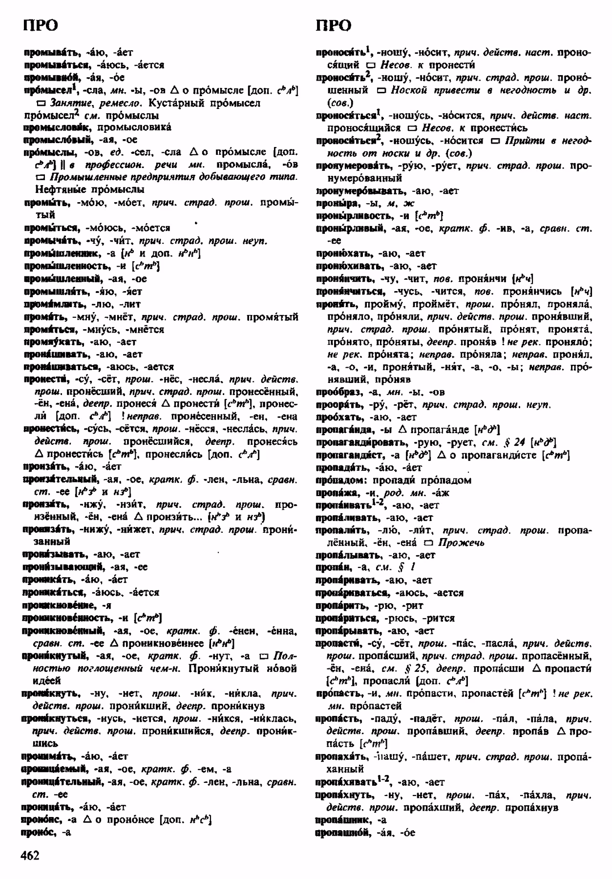 Скан печатной страницы 462 орфоэпического словаря Аванесова 1983 года с изображением текста