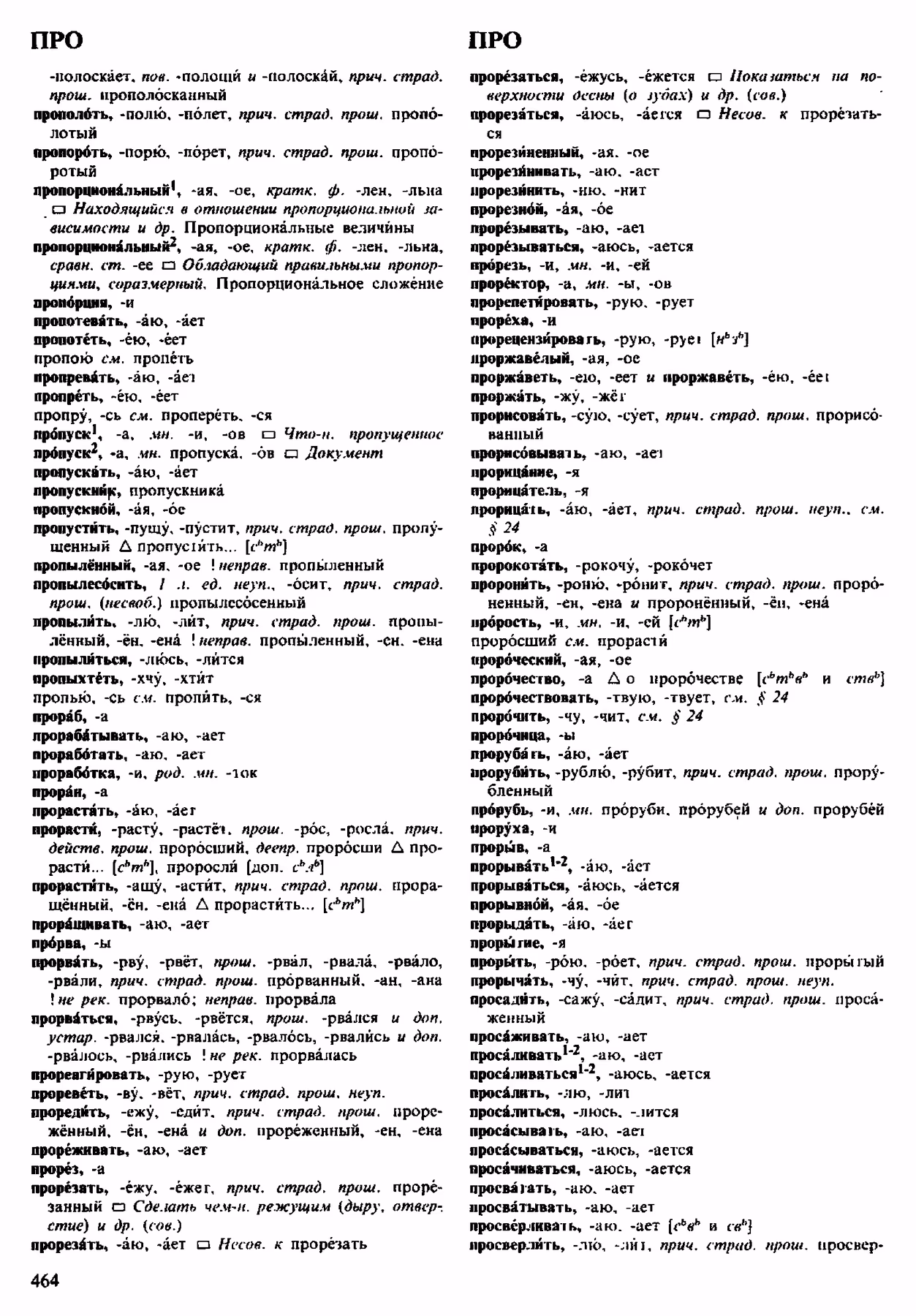 Скан печатной страницы 464 орфоэпического словаря Аванесова 1983 года с изображением текста
