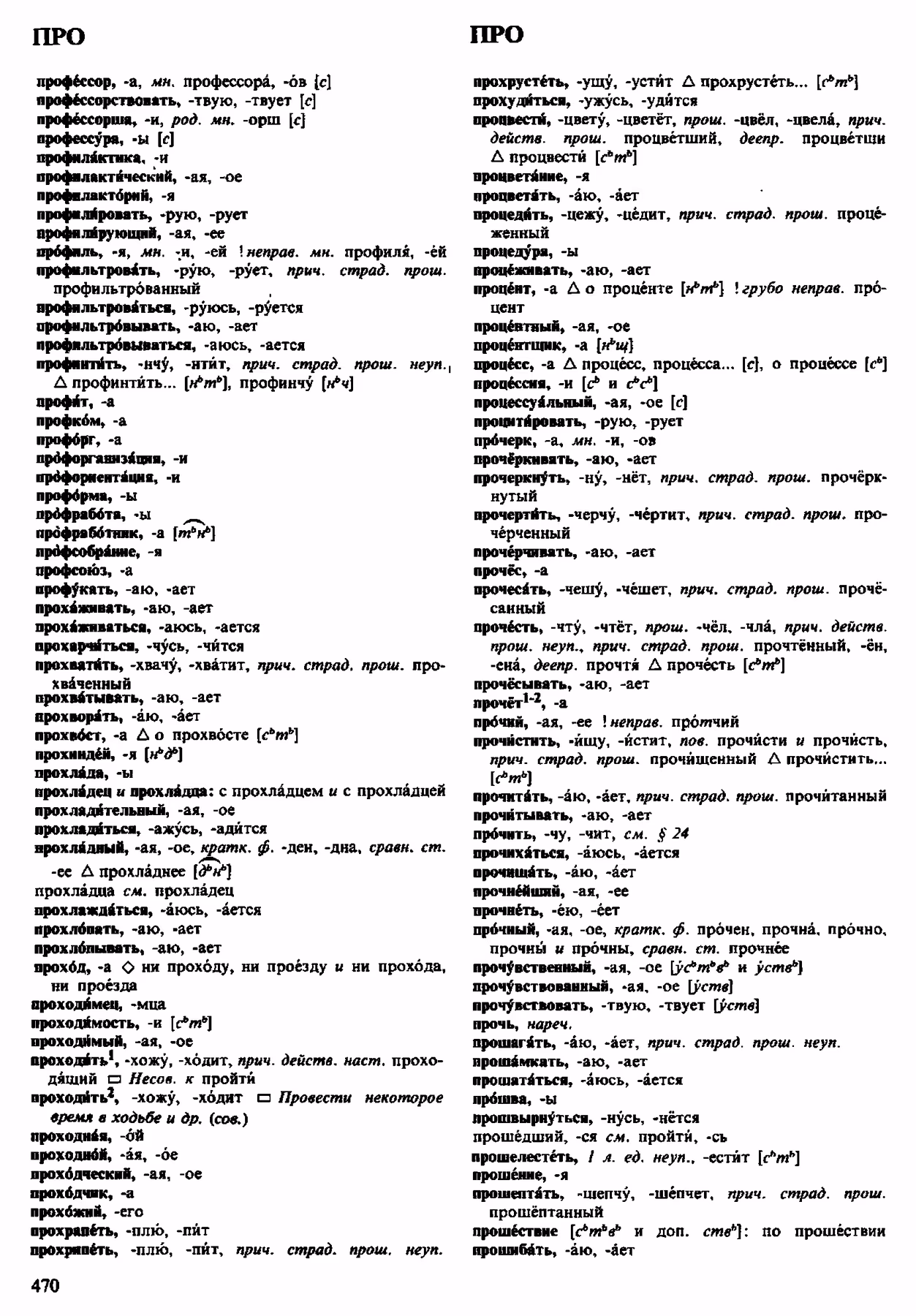 Скан печатной страницы 470 орфоэпического словаря Аванесова 1983 года с изображением текста