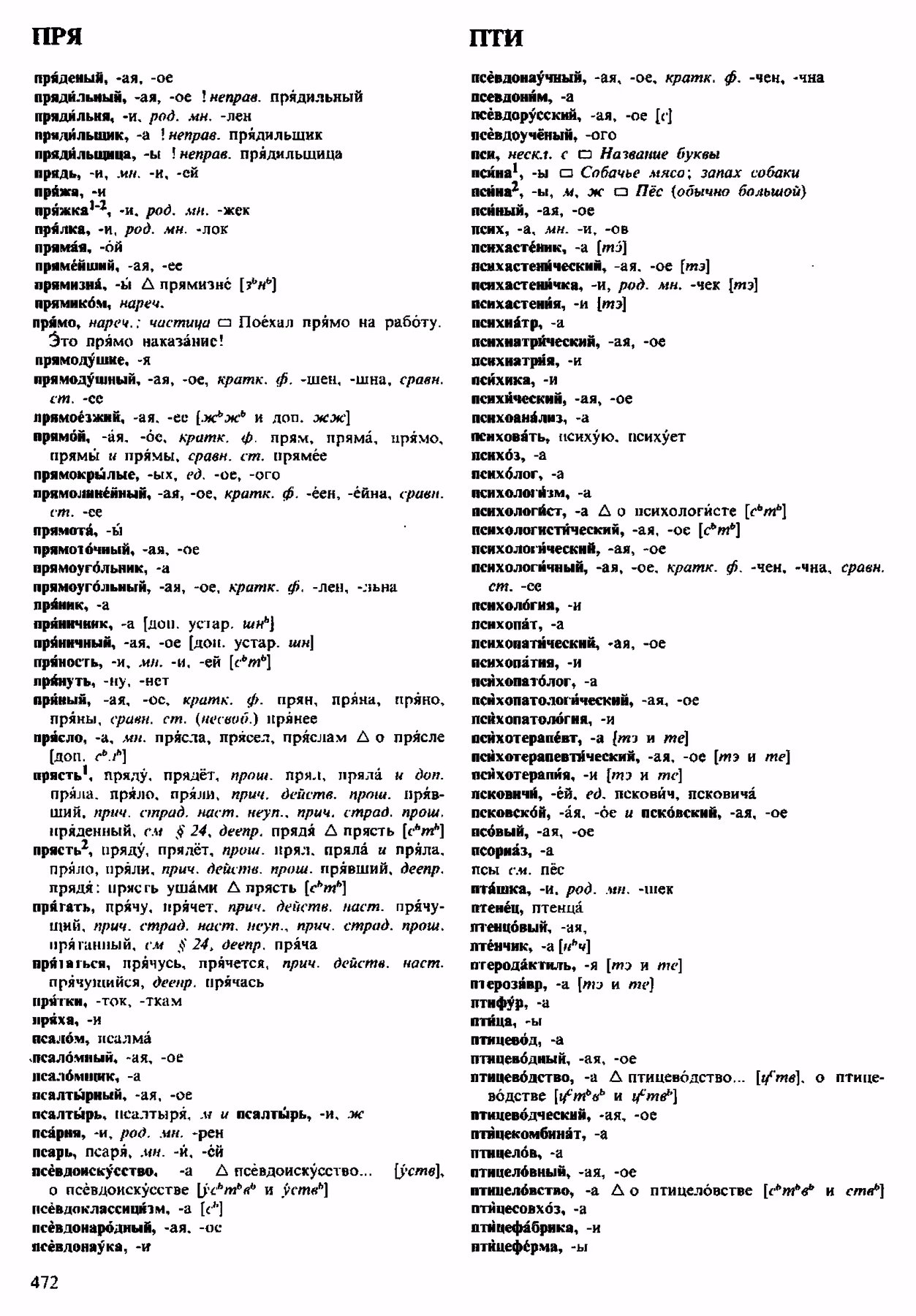 Скан печатной страницы 472 орфоэпического словаря Аванесова 1983 года с изображением текста