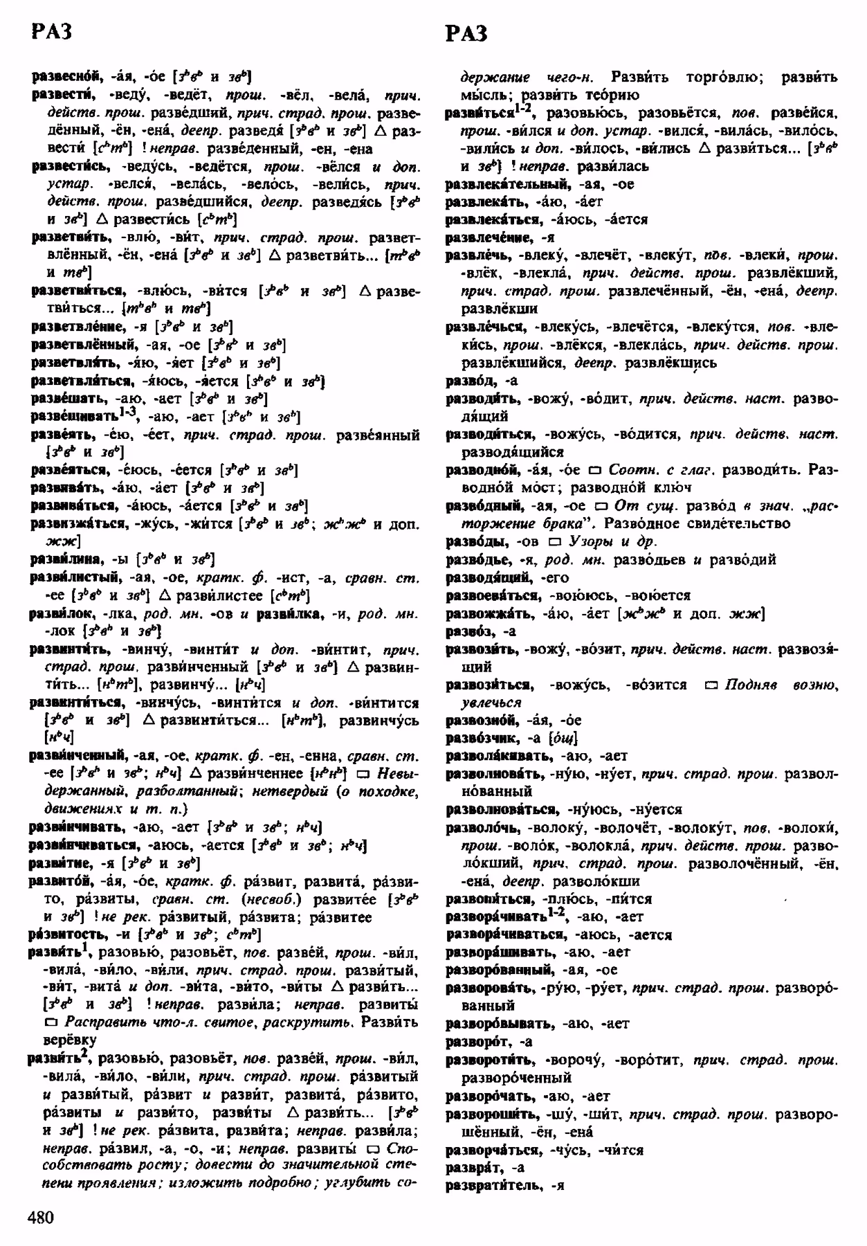 Скан печатной страницы 480 орфоэпического словаря Аванесова 1983 года с изображением текста