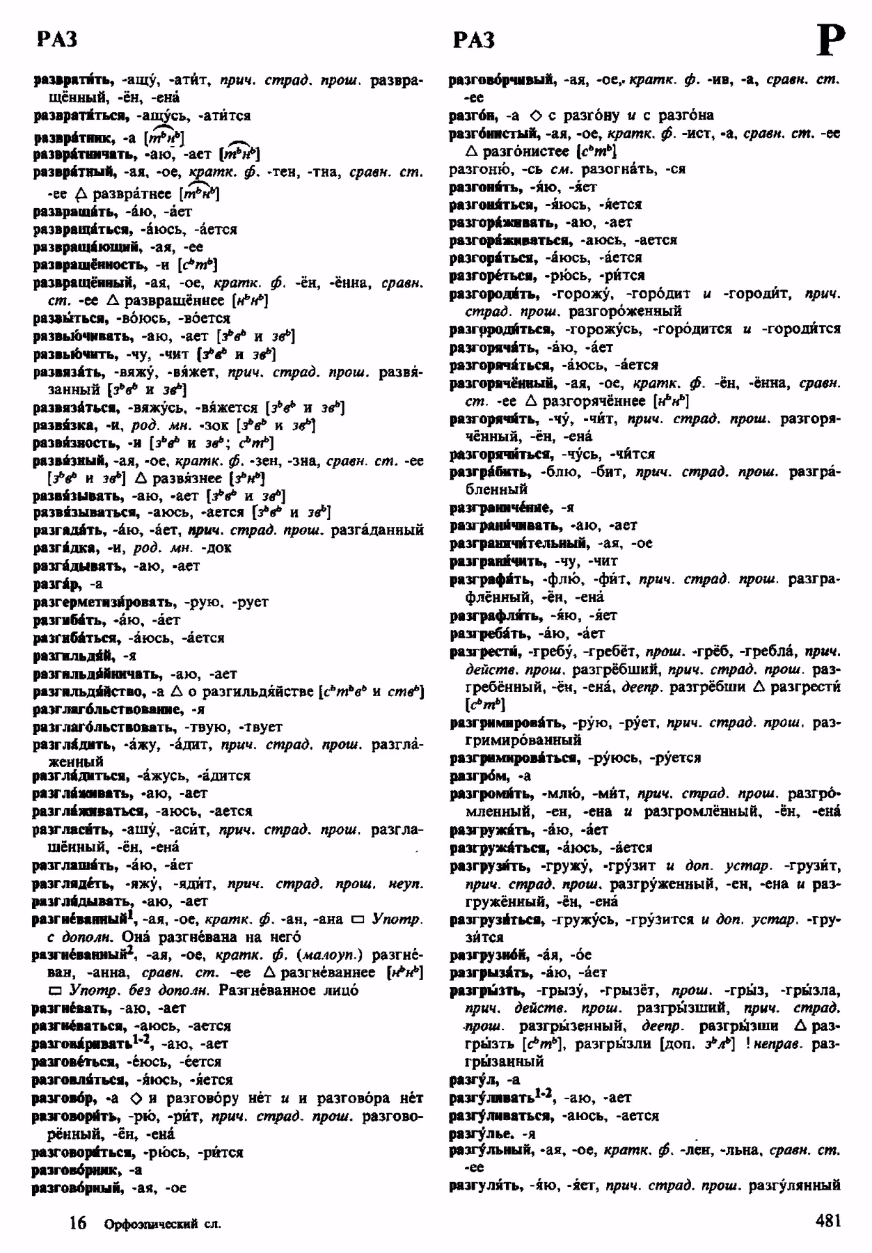 Скан печатной страницы 481 орфоэпического словаря Аванесова 1983 года с изображением текста