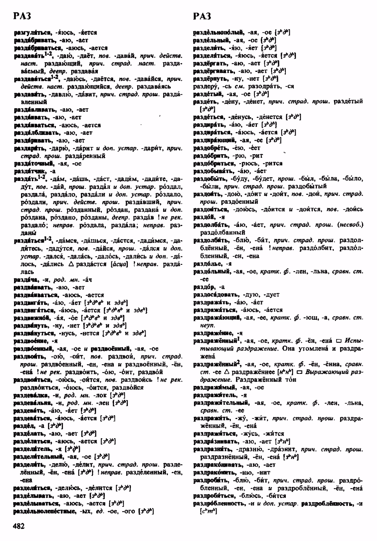 Скан печатной страницы 482 орфоэпического словаря Аванесова 1983 года с изображением текста
