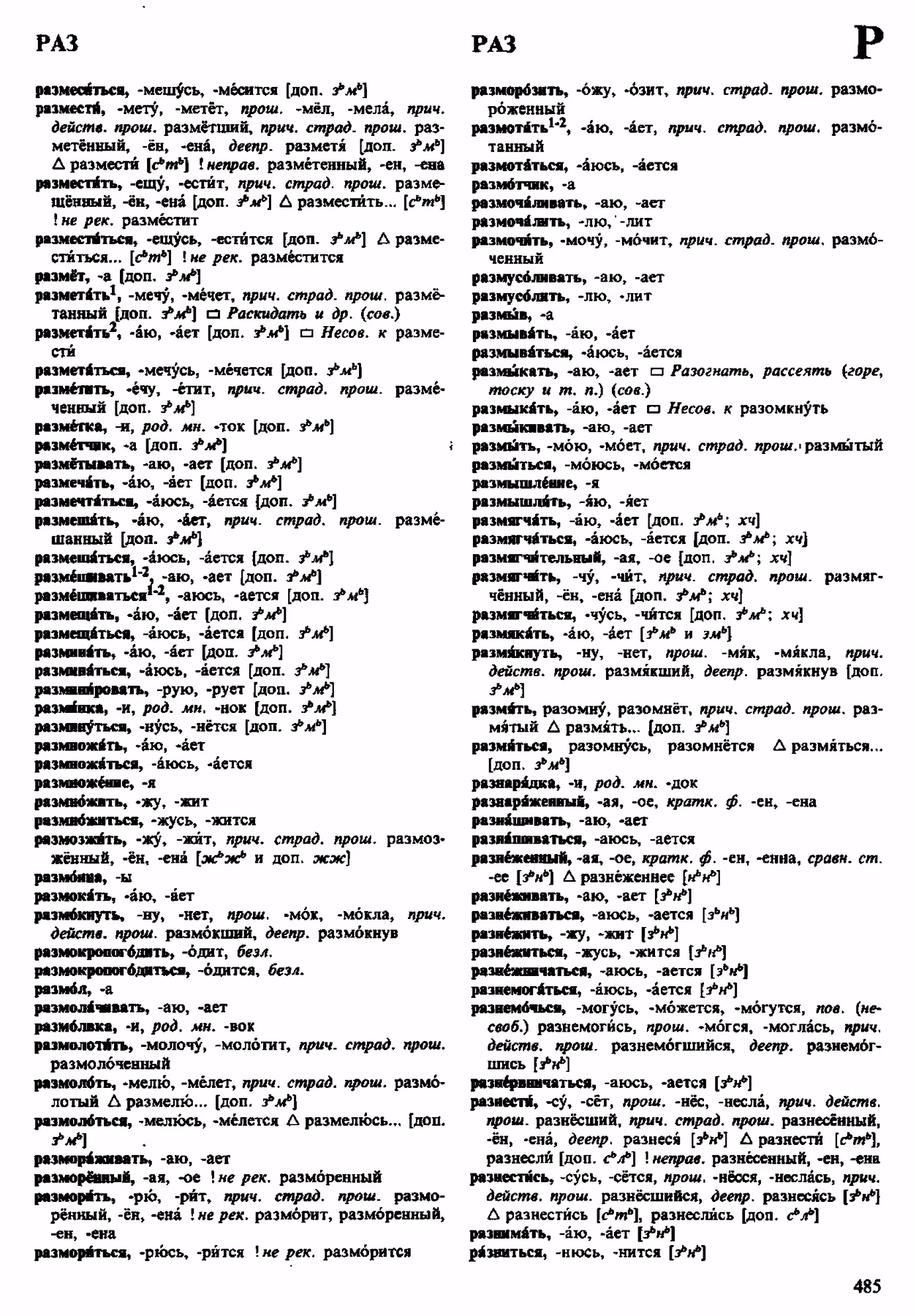 Скан печатной страницы 485 орфоэпического словаря Аванесова 1983 года с изображением текста