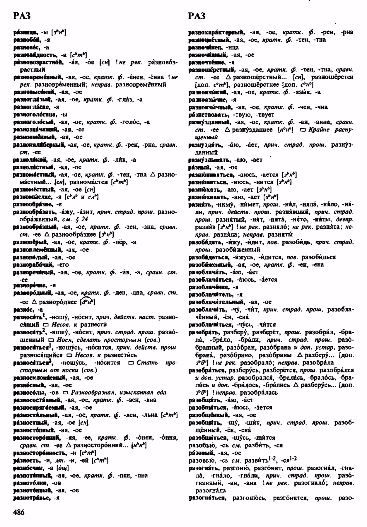 Скан печатной страницы 486 орфоэпического словаря Аванесова 1983 года с изображением текста