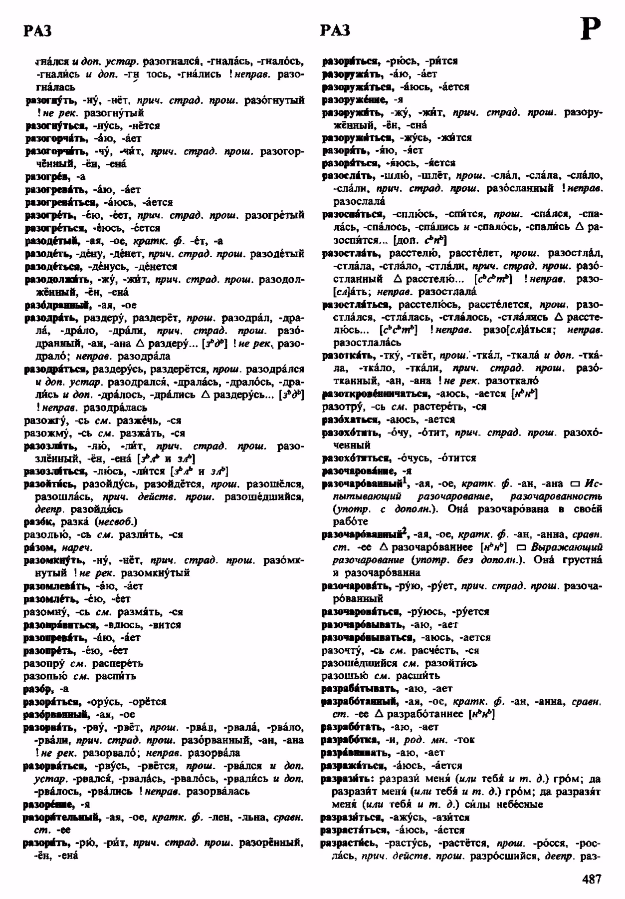 Скан печатной страницы 487 орфоэпического словаря Аванесова 1983 года с изображением текста