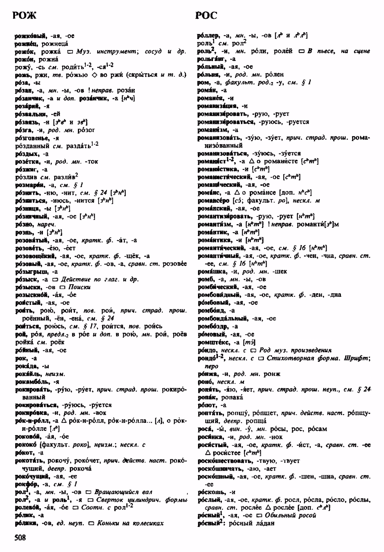 Скан печатной страницы 508 орфоэпического словаря Аванесова 1983 года с изображением текста