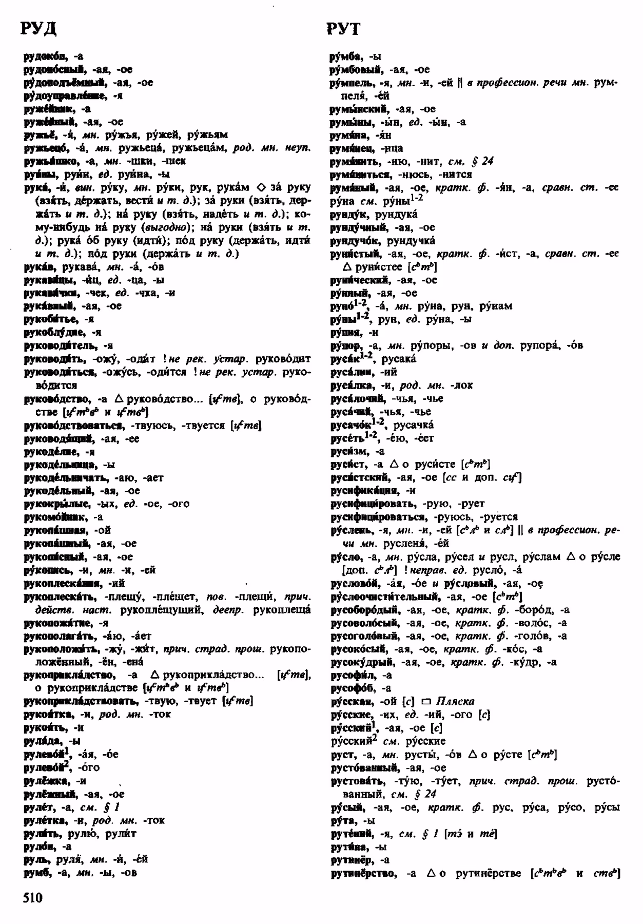 Скан печатной страницы 510 орфоэпического словаря Аванесова 1983 года с изображением текста