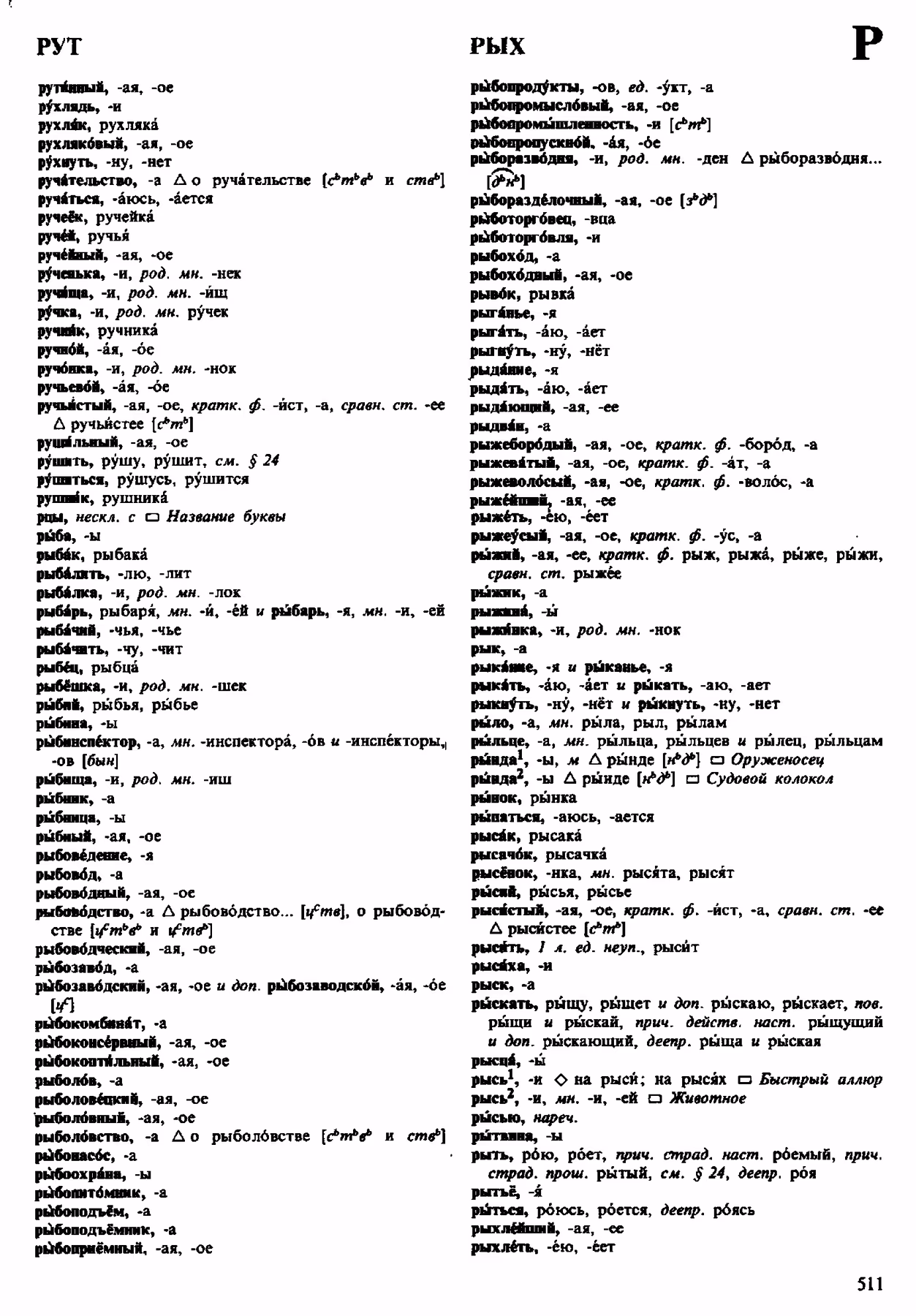 Скан печатной страницы 511 орфоэпического словаря Аванесова 1983 года с изображением текста