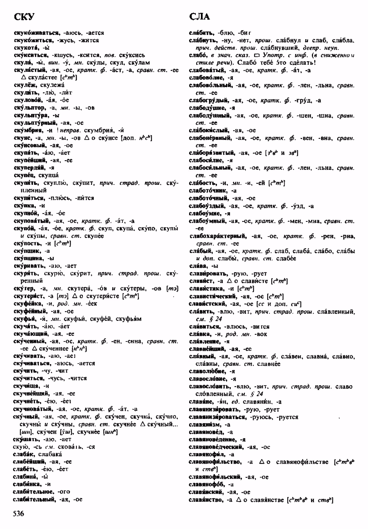 Скан печатной страницы 536 орфоэпического словаря Аванесова 1983 года с изображением текста