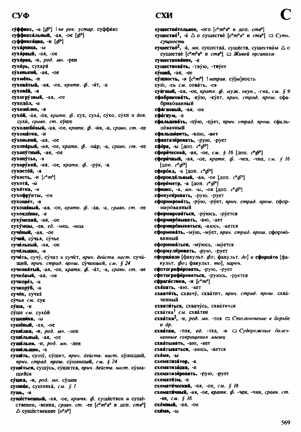 Скан печатной страницы 569 орфоэпического словаря Аванесова 1983 года с изображением текста