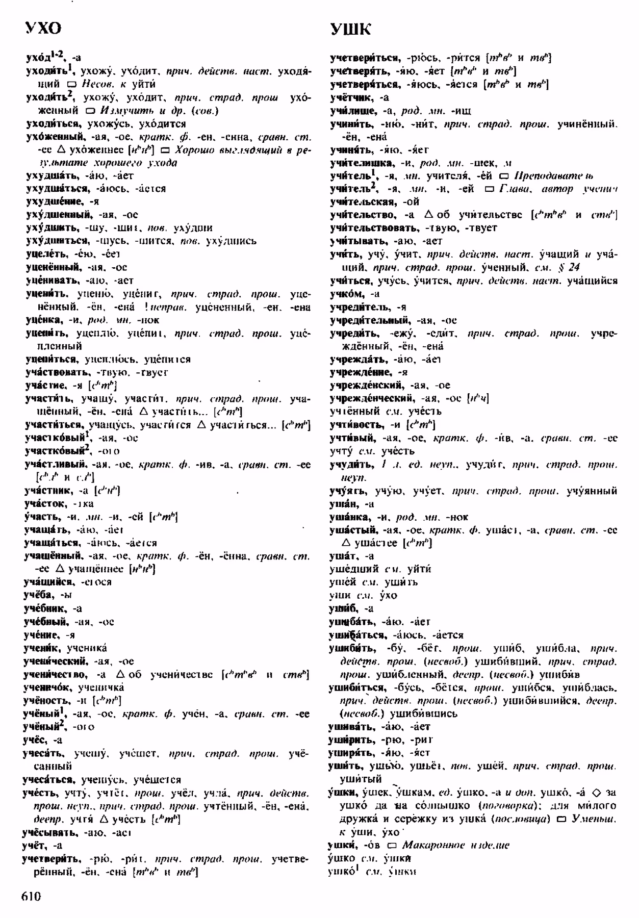 Скан печатной страницы 610 орфоэпического словаря Аванесова 1983 года с изображением текста