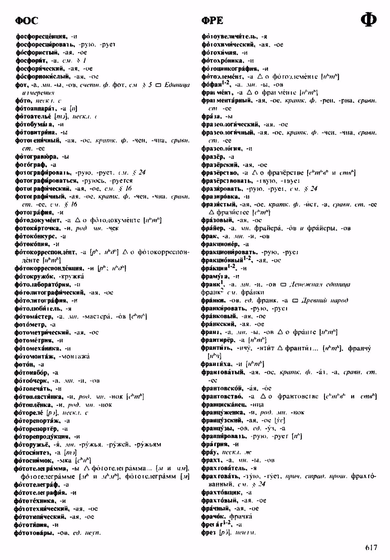 Скан печатной страницы 617 орфоэпического словаря Аванесова 1983 года с изображением текста
