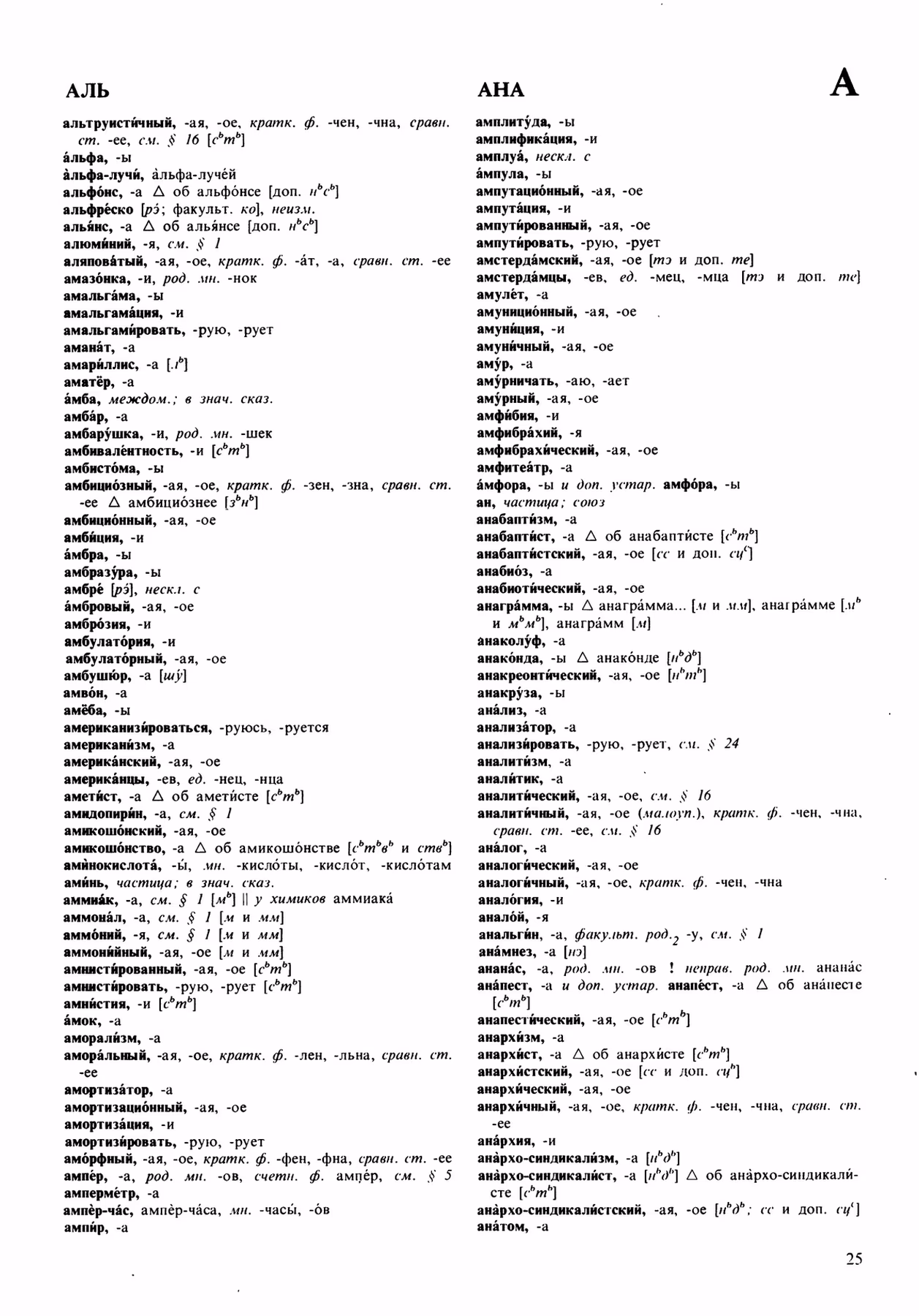 Скан печатной страницы 25 орфоэпического словаря Аванесова 1989 года с изображением текста