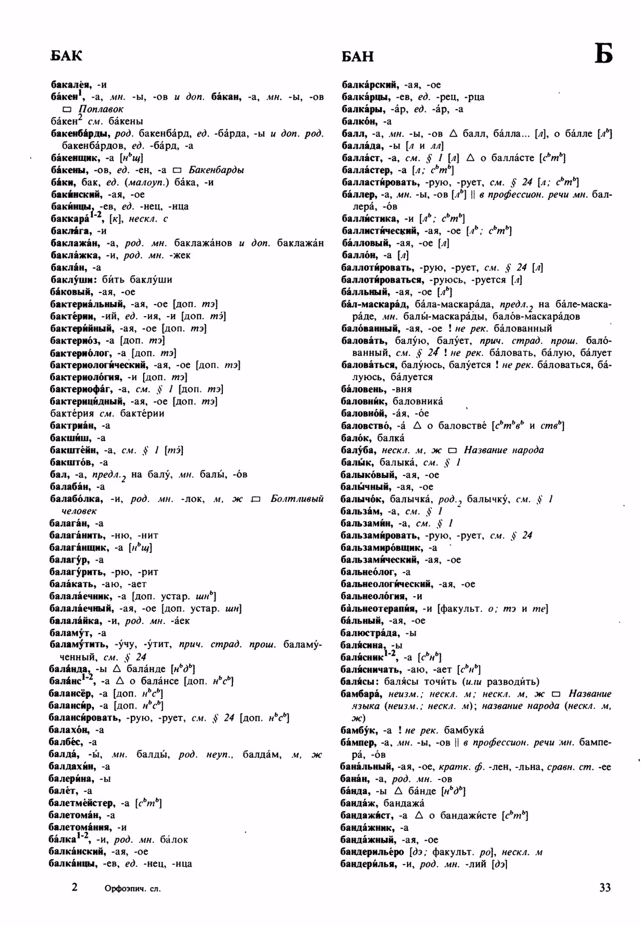 Скан печатной страницы 33 орфоэпического словаря Аванесова 1989 года с изображением текста