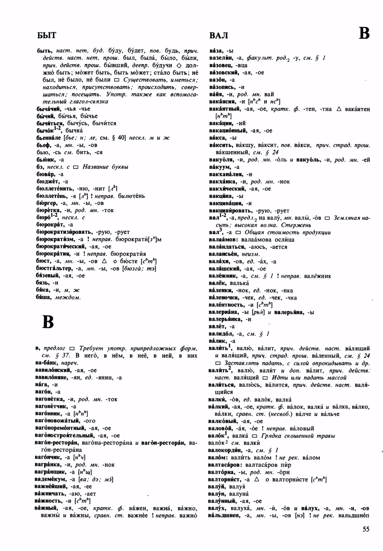 Скан печатной страницы 55 орфоэпического словаря Аванесова 1989 года с изображением текста