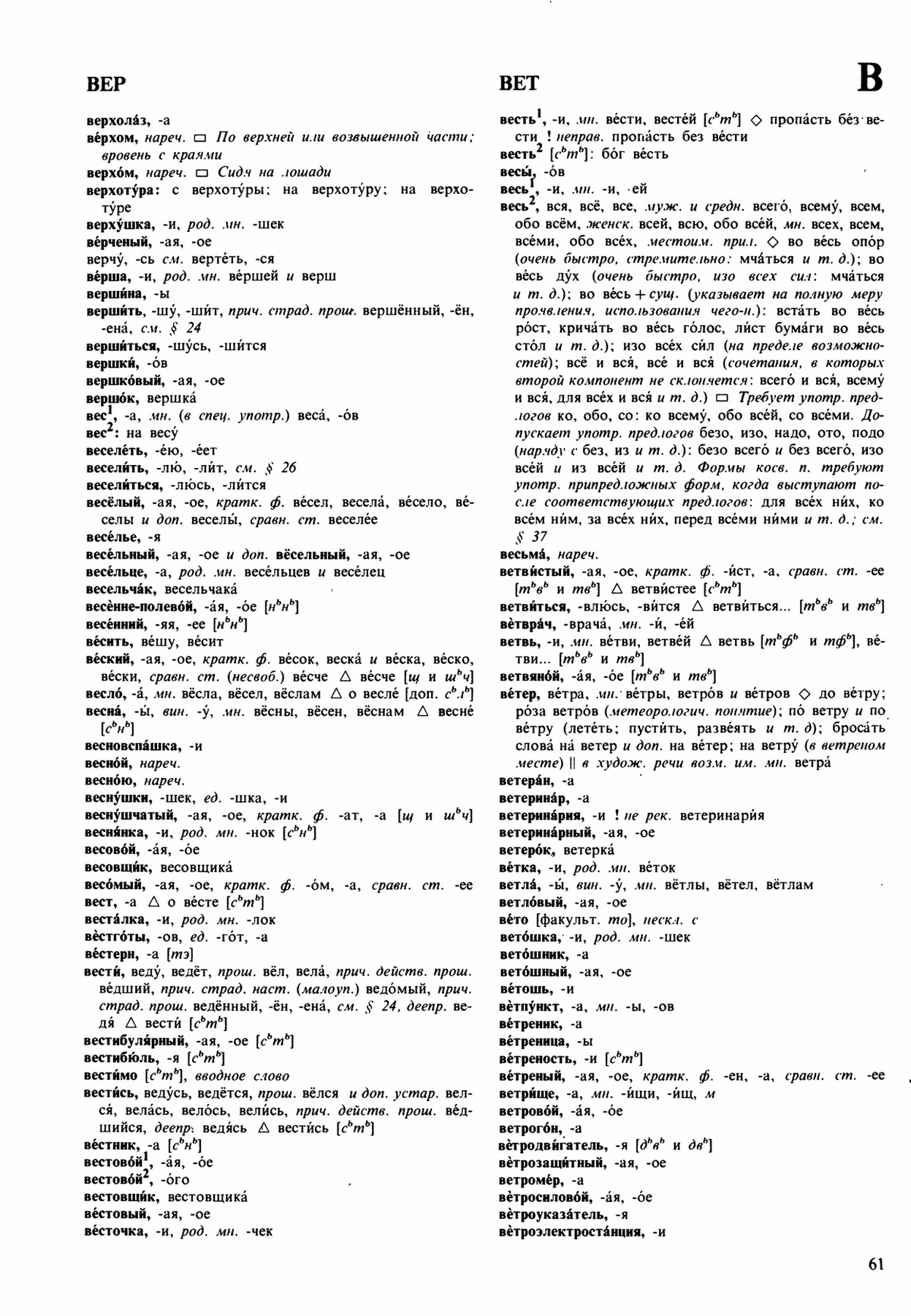 Скан печатной страницы 61 орфоэпического словаря Аванесова 1989 года с изображением текста