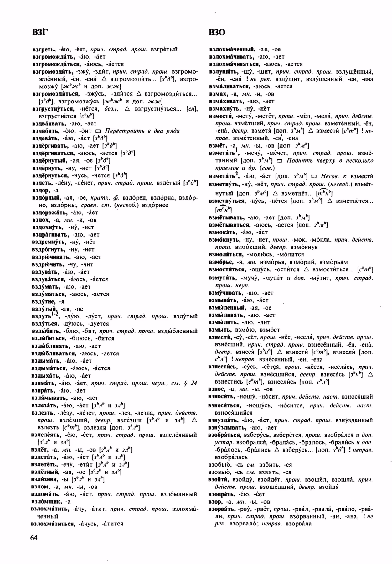 Скан печатной страницы 64 орфоэпического словаря Аванесова 1989 года с изображением текста