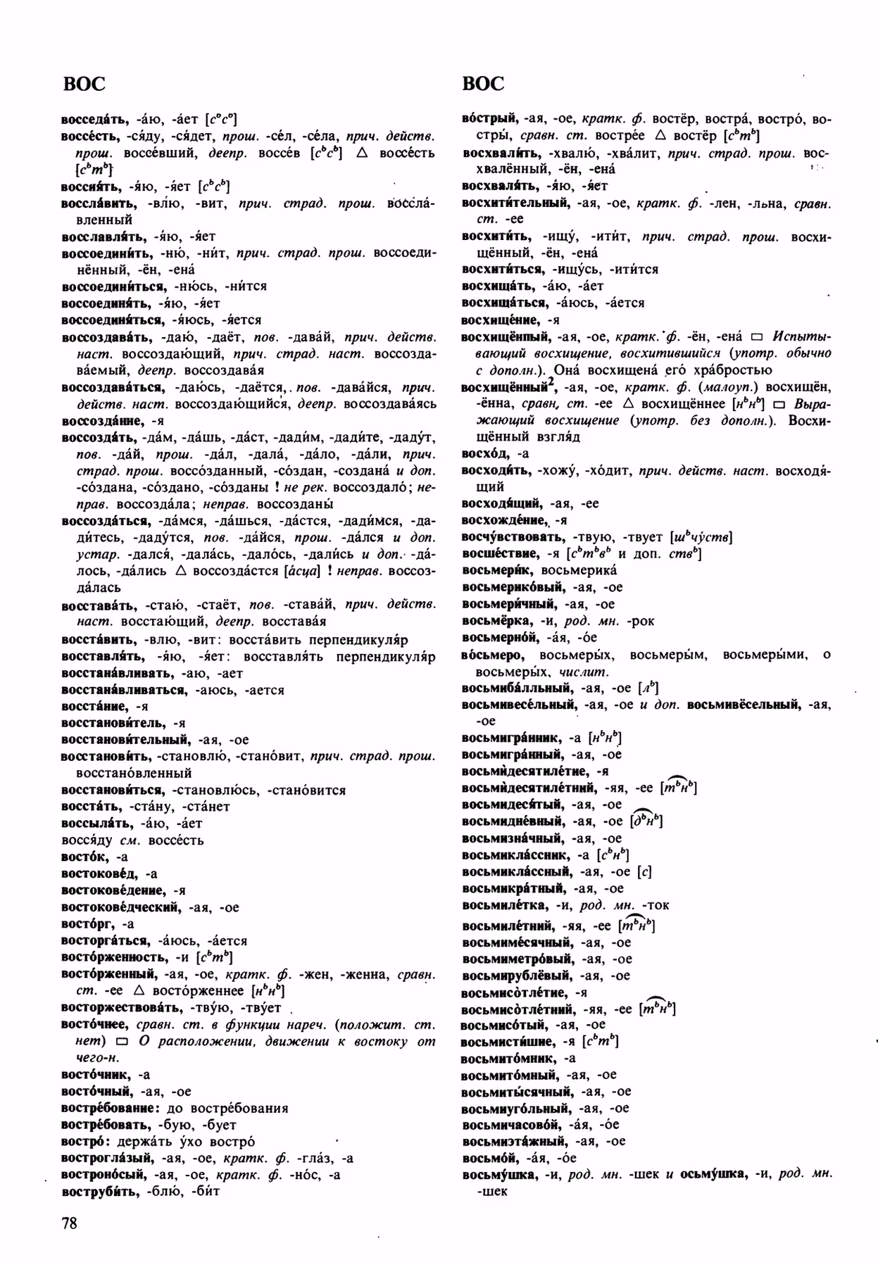 Скан печатной страницы 78 орфоэпического словаря Аванесова 1989 года с изображением текста