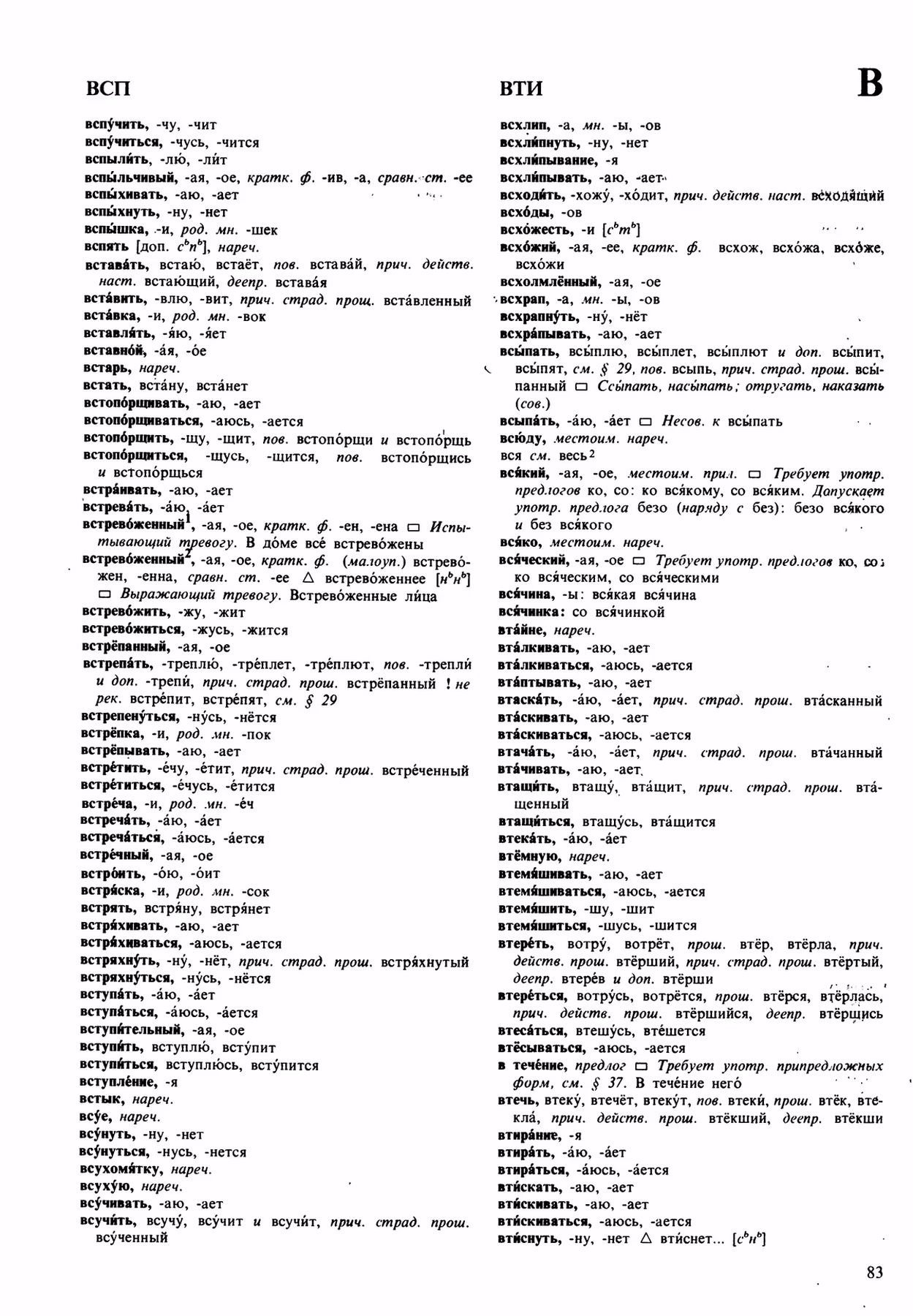 Скан печатной страницы 83 орфоэпического словаря Аванесова 1989 года с изображением текста