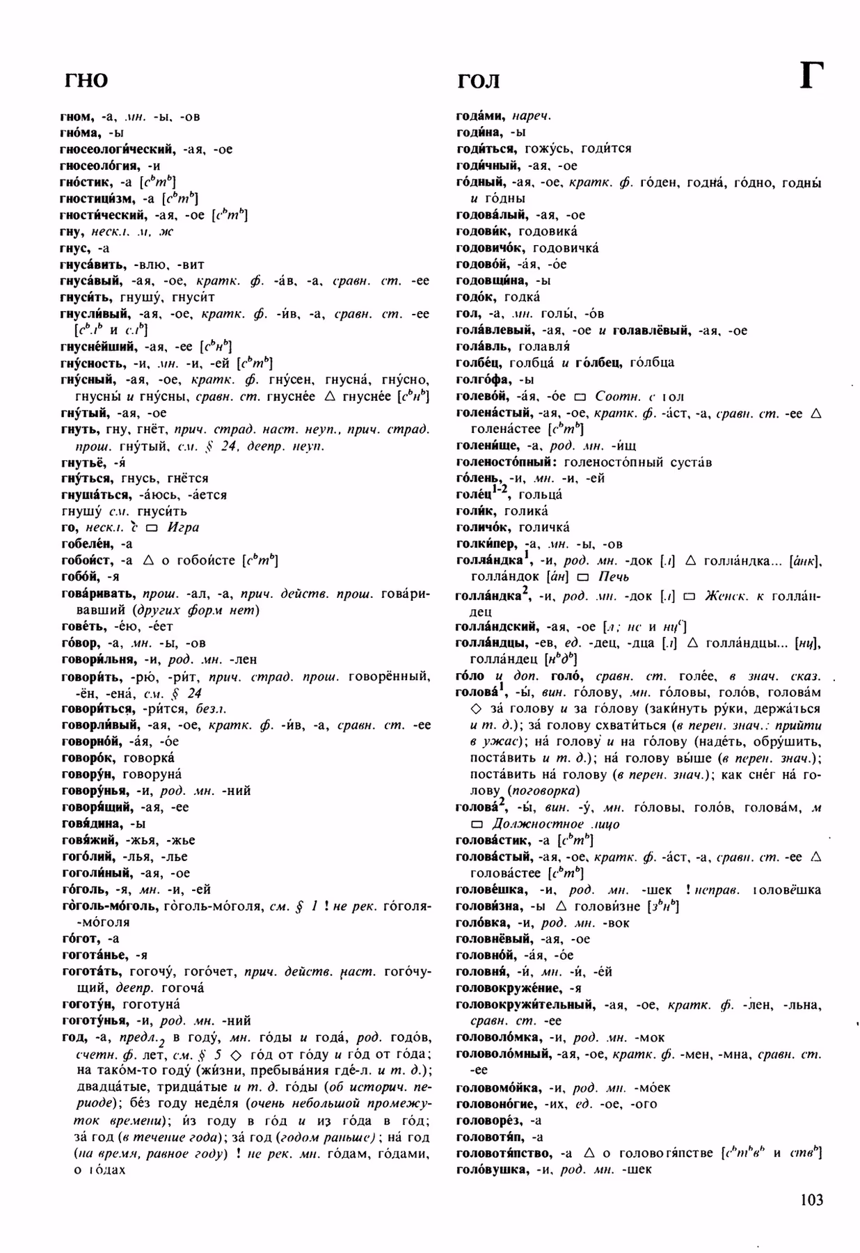 Скан печатной страницы 103 орфоэпического словаря Аванесова 1989 года с изображением текста