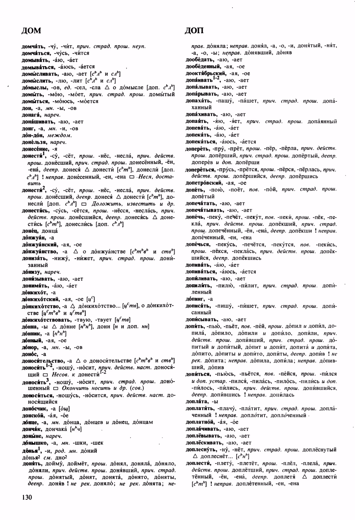 Скан печатной страницы 130 орфоэпического словаря Аванесова 1989 года с изображением текста