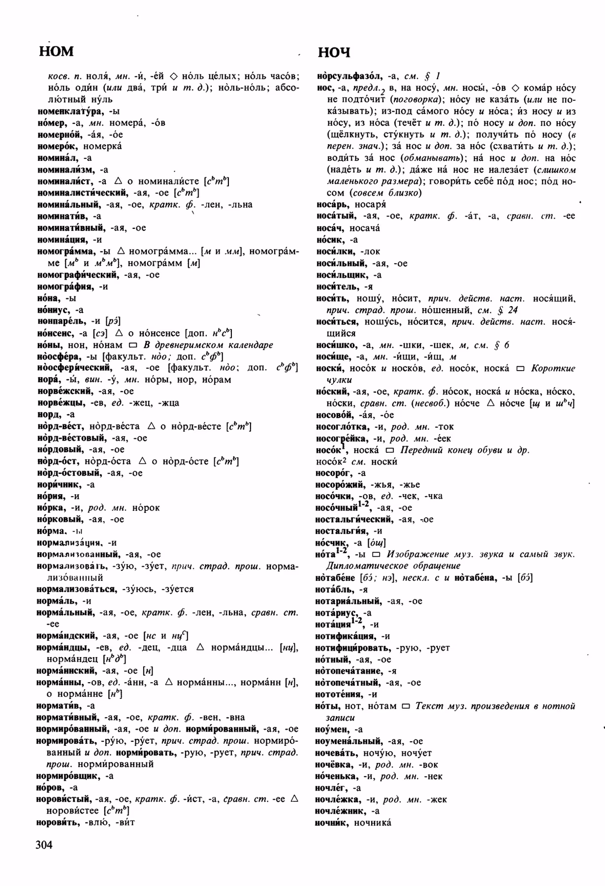 Скан печатной страницы 304 орфоэпического словаря Аванесова 1989 года с изображением текста