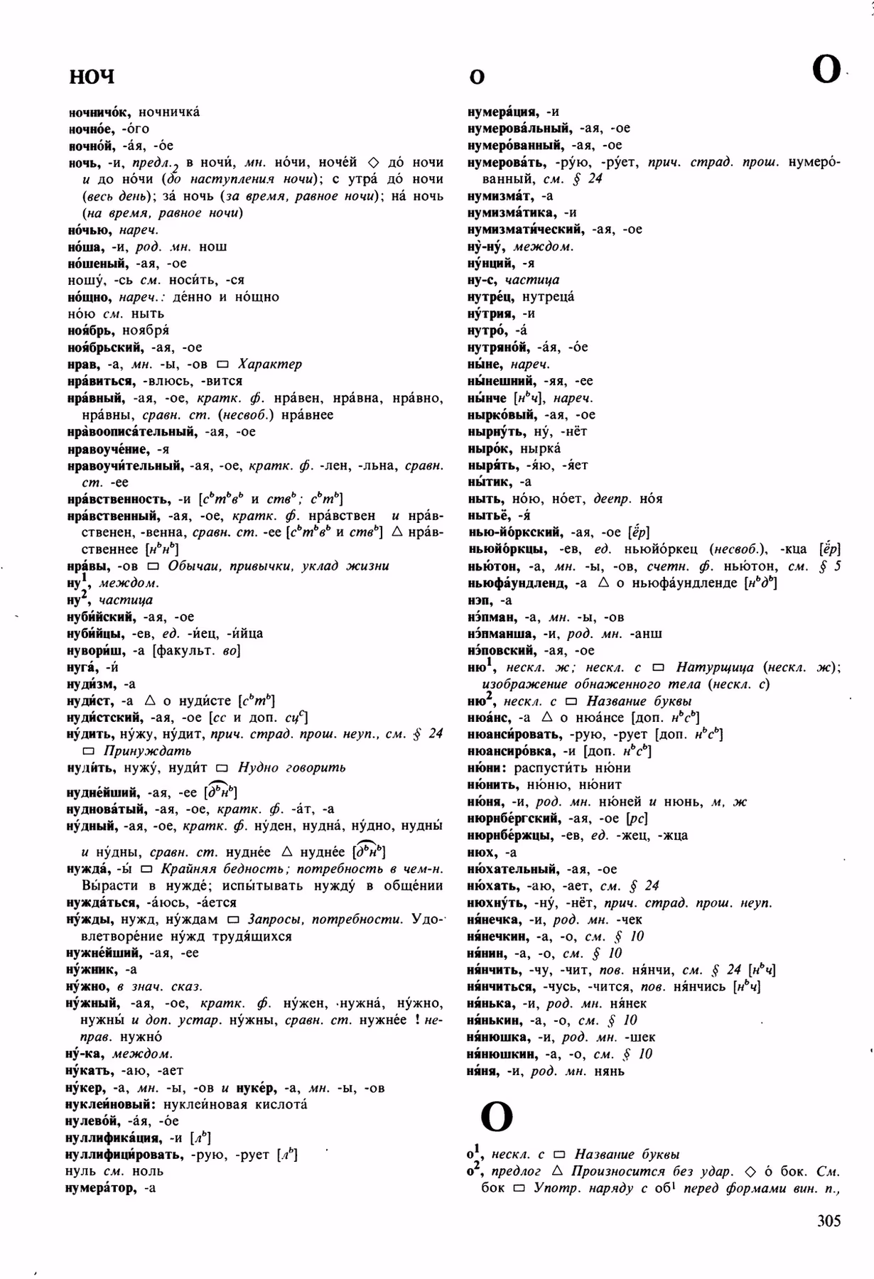 Скан печатной страницы 305 орфоэпического словаря Аванесова 1989 года с изображением текста